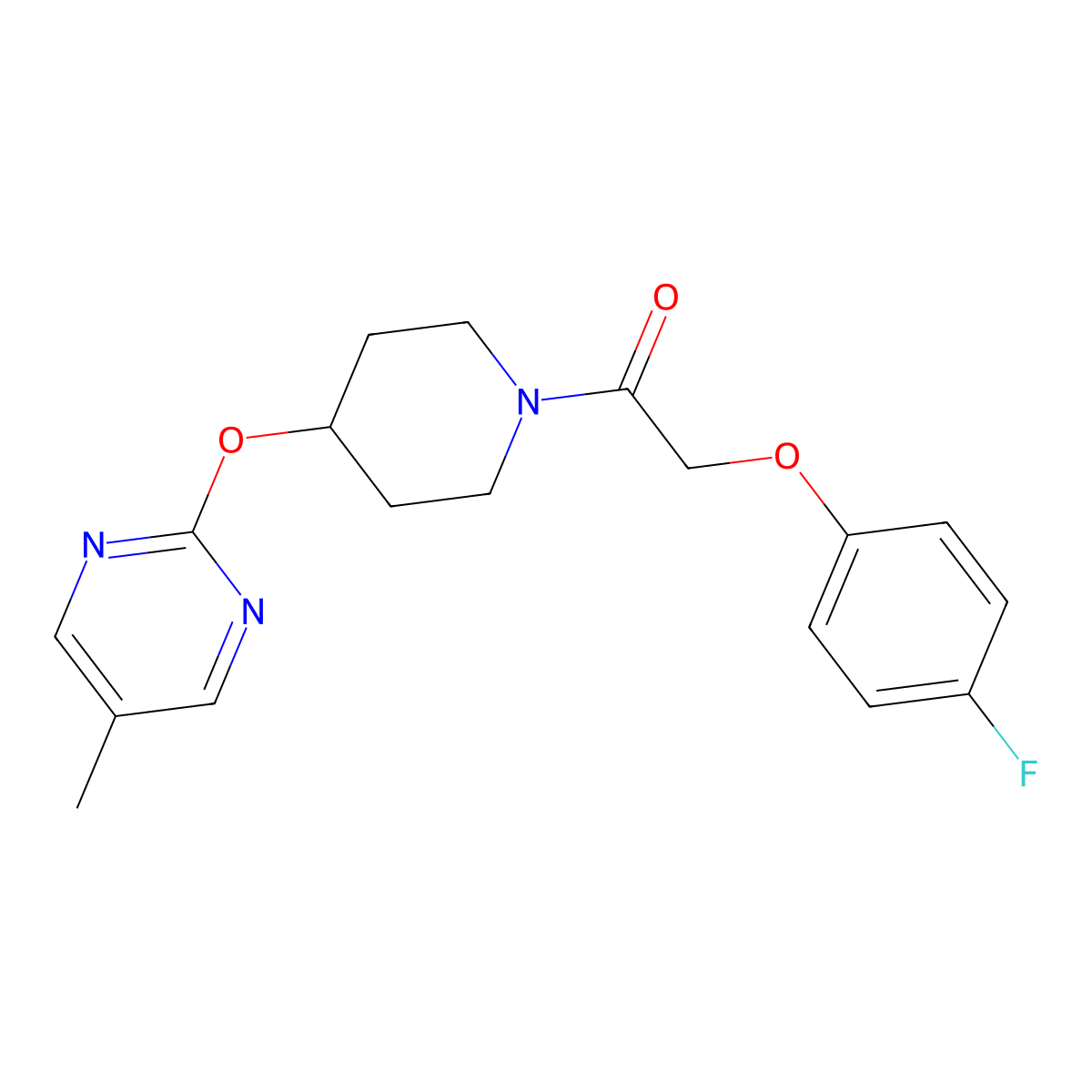 2-(4-Fluorophenoxy)-1-{4-[(5-methylpyrimidin-2-yl)oxy]piperidin-1-yl}ethan-1-one molecular structure, CAS 2379987-99-0