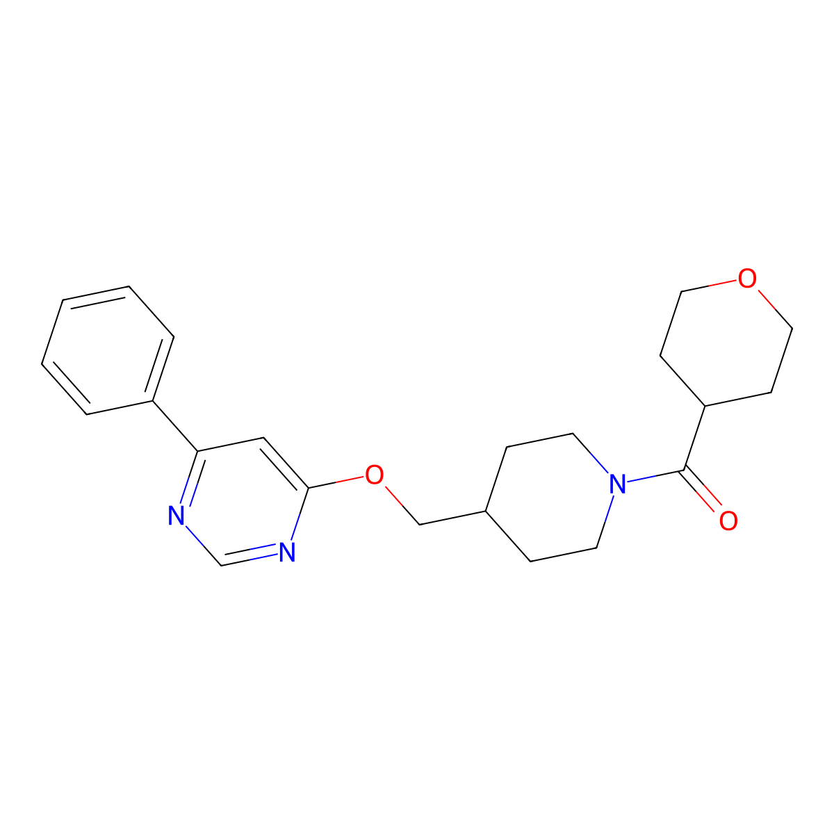 4-{[1-(Oxane-4-carbonyl)piperidin-4-yl]methoxy}-6-phenylpyrimidine molecular structure, CAS 2379988-10-8