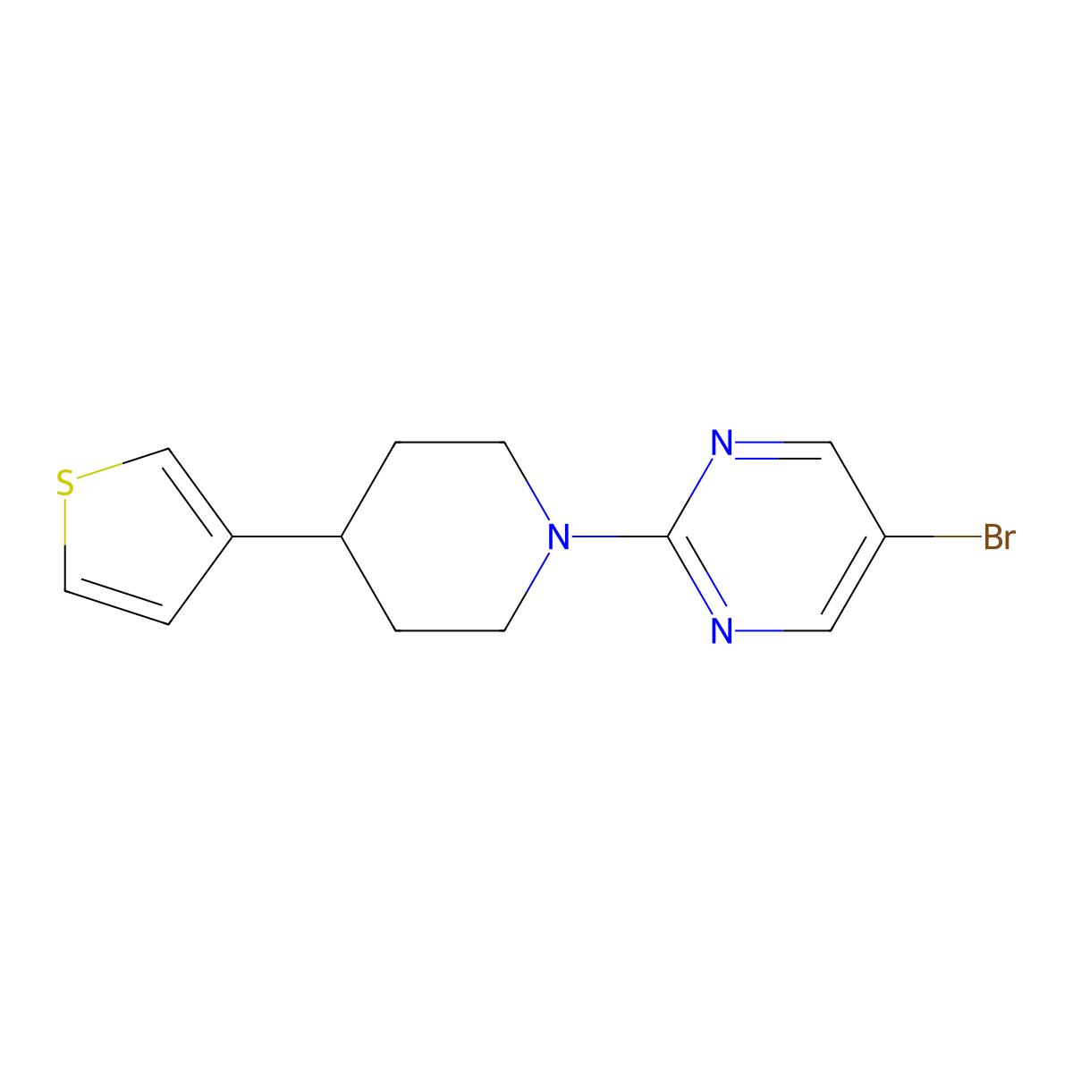 5-Bromo-2-[4-(thiophen-3-yl)piperidin-1-yl]pyrimidine molecular structure, CAS 2379988-12-0