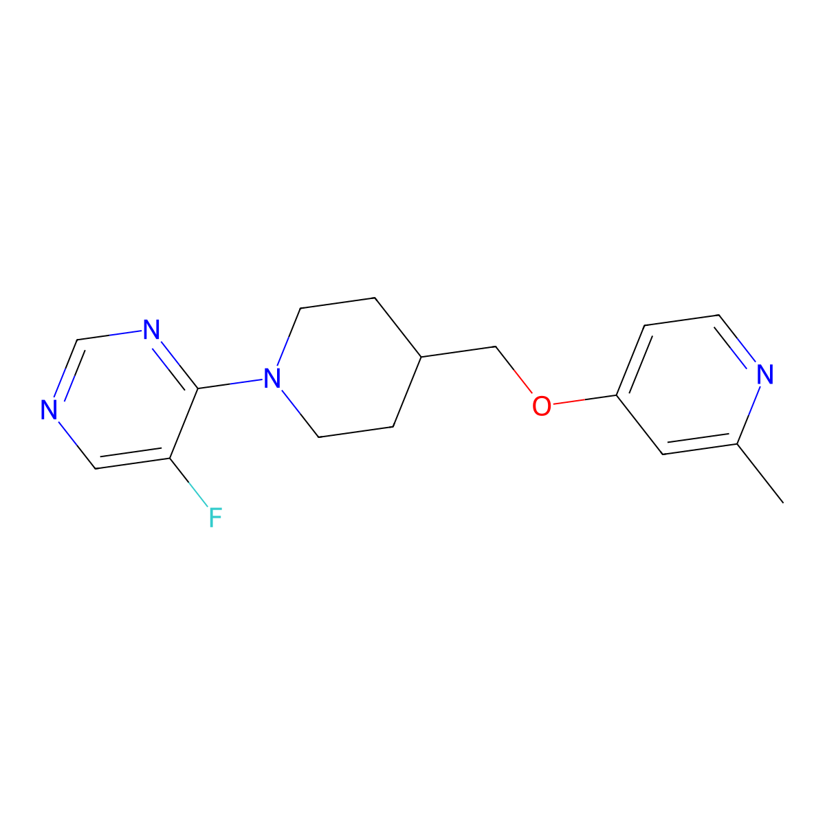 5-Fluoro-4-(4-{[(2-methylpyridin-4-yl)oxy]methyl}piperidin-1-yl)pyrimidine molecular structure, CAS 2379988-17-5