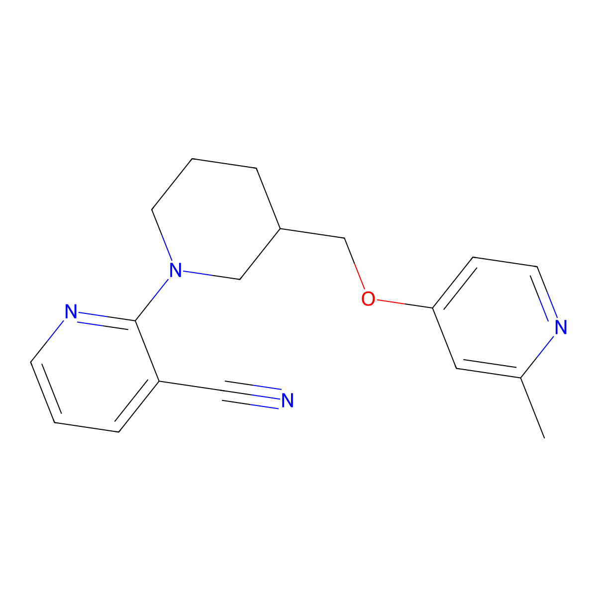 2-(3-{[(2-Methylpyridin-4-yl)oxy]methyl}piperidin-1-yl)pyridine-3-carbonitrile molecular structure, CAS 2379988-19-7