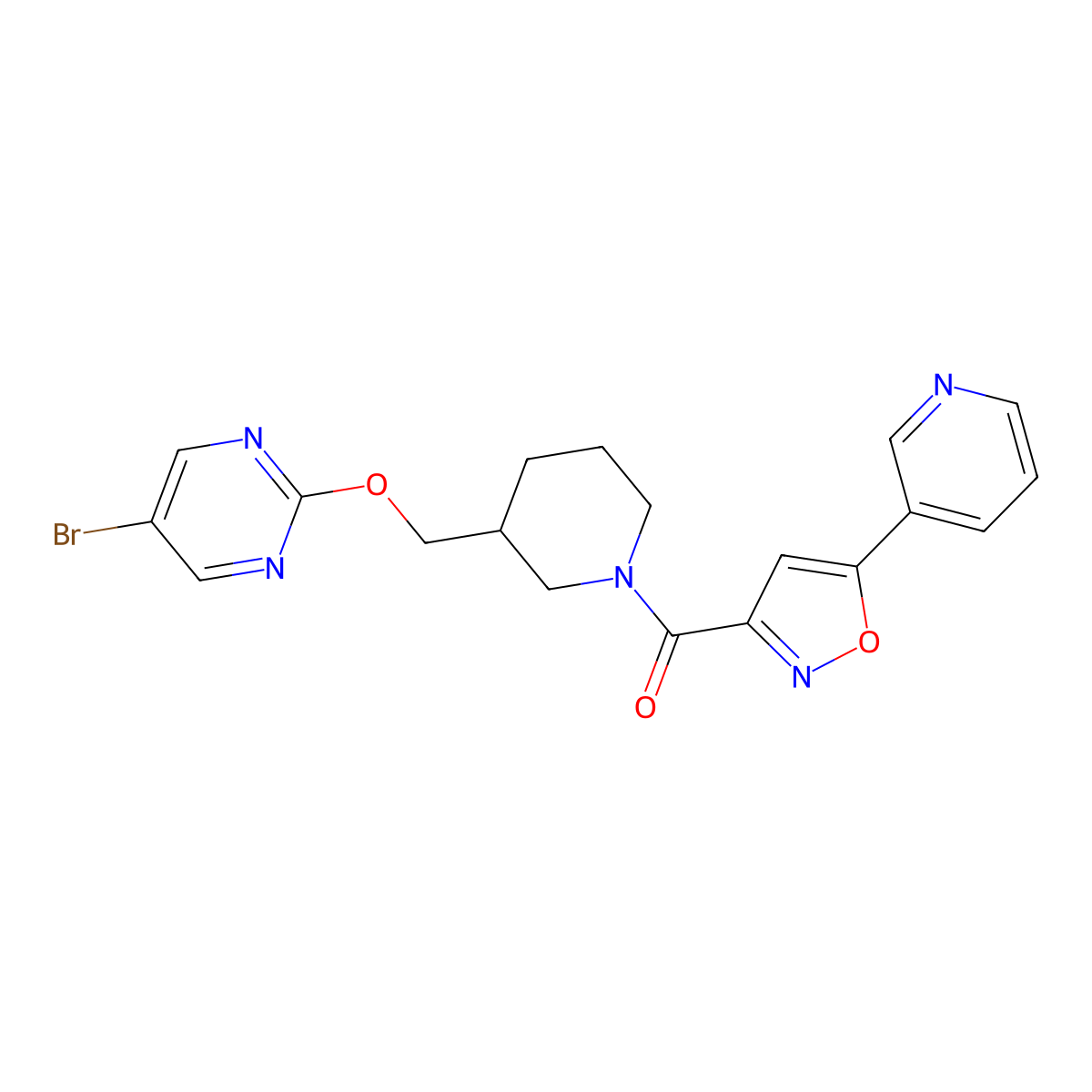 5-Bromo-2-({1-[5-(pyridin-3-yl)-1,2-oxazole-3-carbonyl]piperidin-3-yl}methoxy)pyrimidine molecular structure, CAS 2379988-21-1