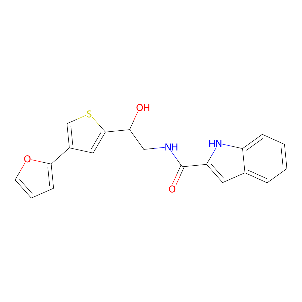 N-{2-[4-(furan-2-yl)thiophen-2-yl]-2-hydroxyethyl}-1H-indole-2-carboxamide molecular structure, CAS 2379988-25-5