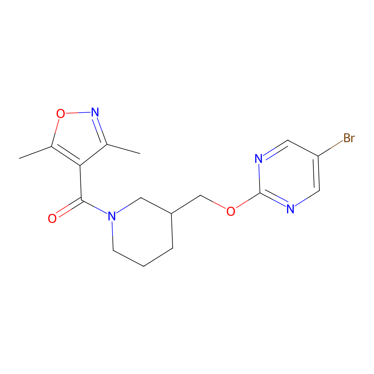 5-Bromo-2-{[1-(3,5-dimethyl-1,2-oxazole-4-carbonyl)piperidin-3-yl]methoxy}pyrimidine molecular structure, CAS 2379988-27-7