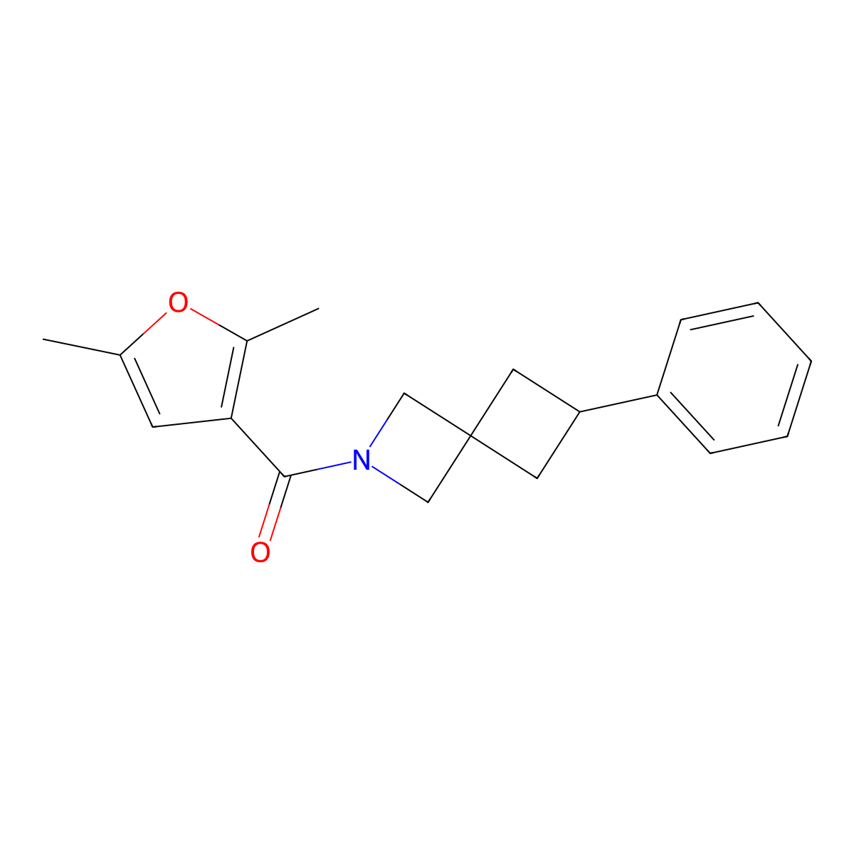 2-(2,5-Dimethylfuran-3-carbonyl)-6-phenyl-2-azaspiro[3.3]heptane molecular structure, CAS 2379988-29-9