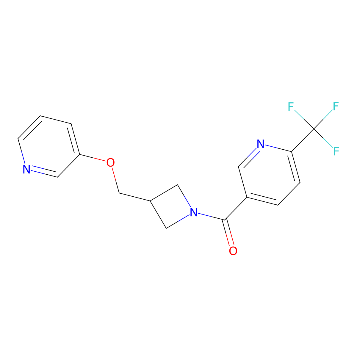 5-{3-[(Pyridin-3-yloxy)methyl]azetidine-1-carbonyl}-2-(trifluoromethyl)pyridine molecular structure, CAS 2379988-42-6