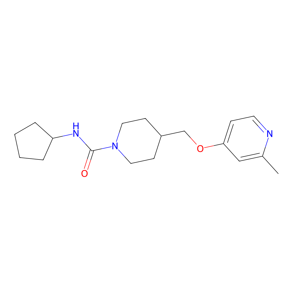 N-cyclopentyl-4-{[(2-methylpyridin-4-yl)oxy]methyl}piperidine-1-carboxamide molecular structure, CAS 2379988-45-9