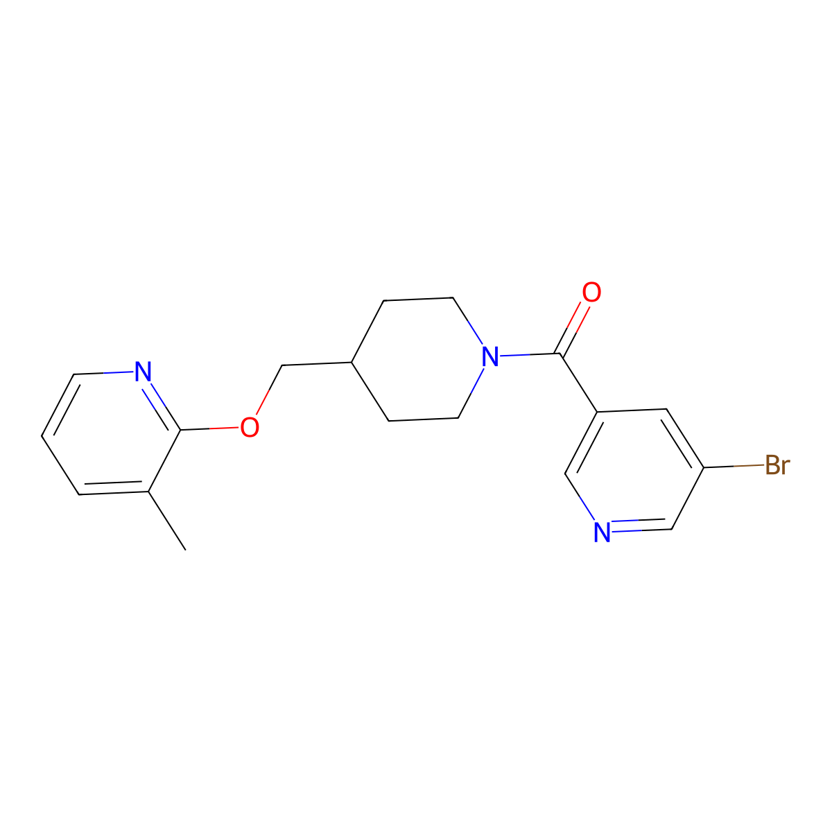 3-Bromo-5-(4-{[(3-methylpyridin-2-yl)oxy]methyl}piperidine-1-carbonyl)pyridine molecular structure, CAS 2379988-46-0