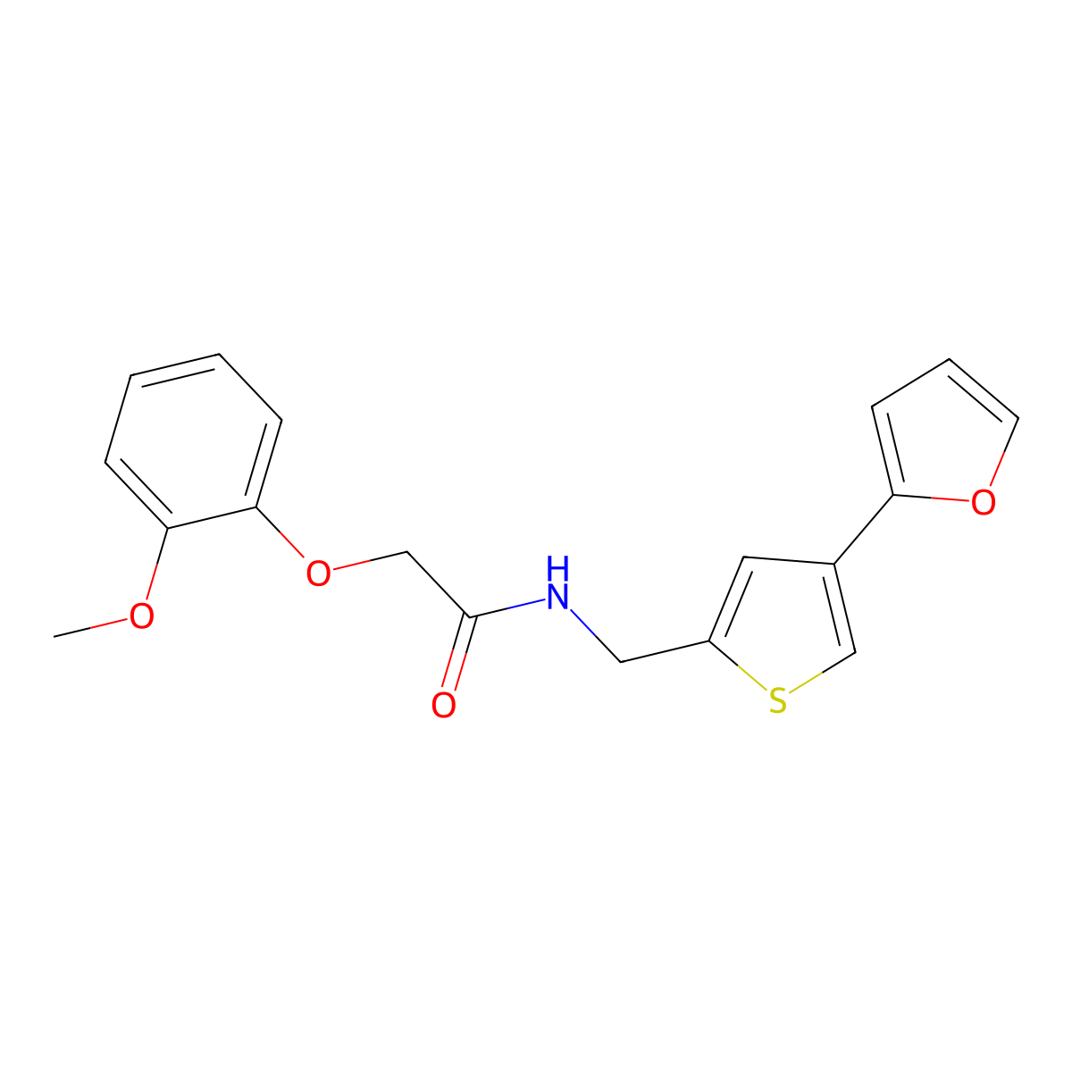 N-[[4-(Furan-2-yl)thiophen-2-yl]methyl]-2-(2-methoxyphenoxy)acetamide molecular structure, CAS 2379988-52-8