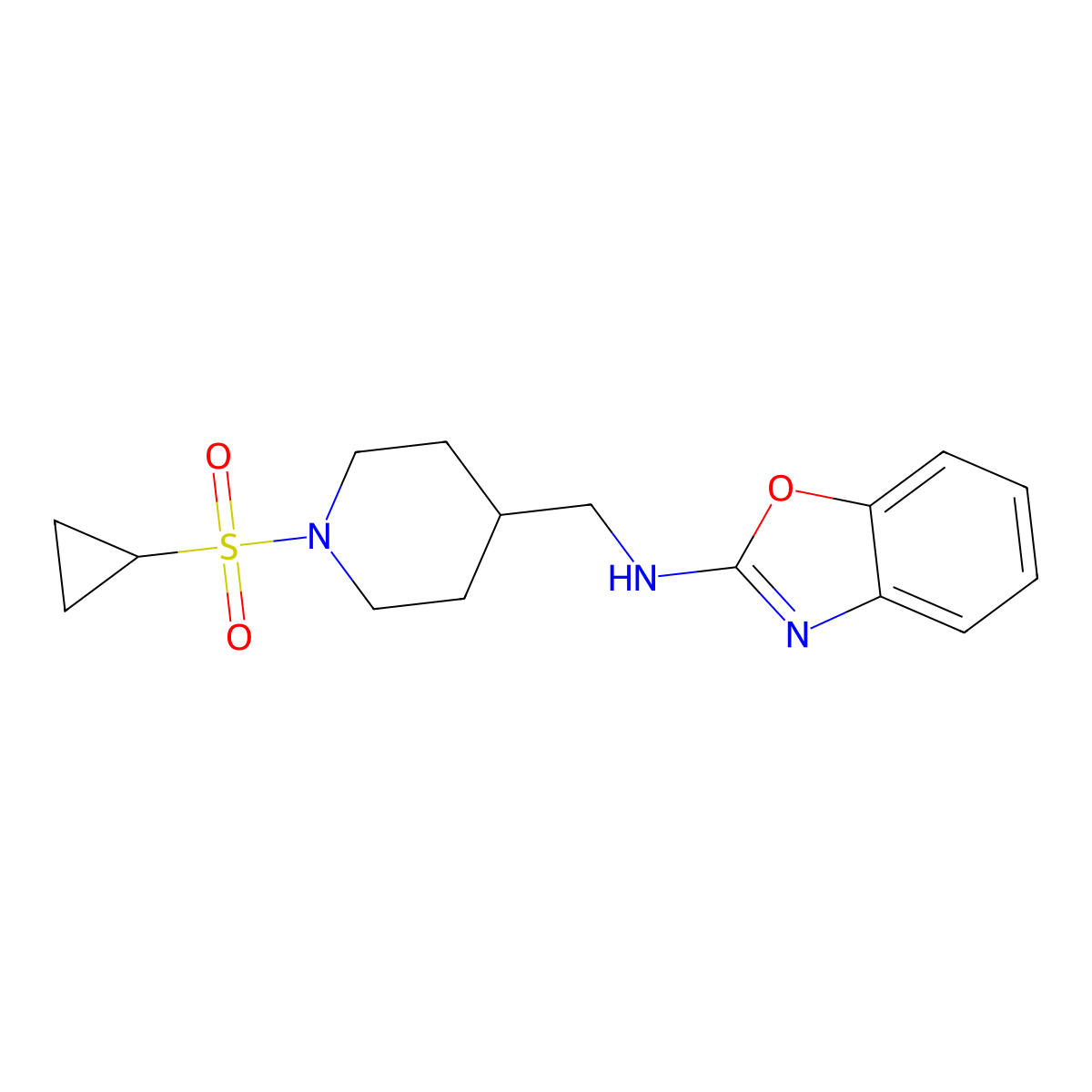 N-{[1-(cyclopropanesulfonyl)piperidin-4-yl]methyl}-1,3-benzoxazol-2-amine molecular structure, CAS 2379988-62-0