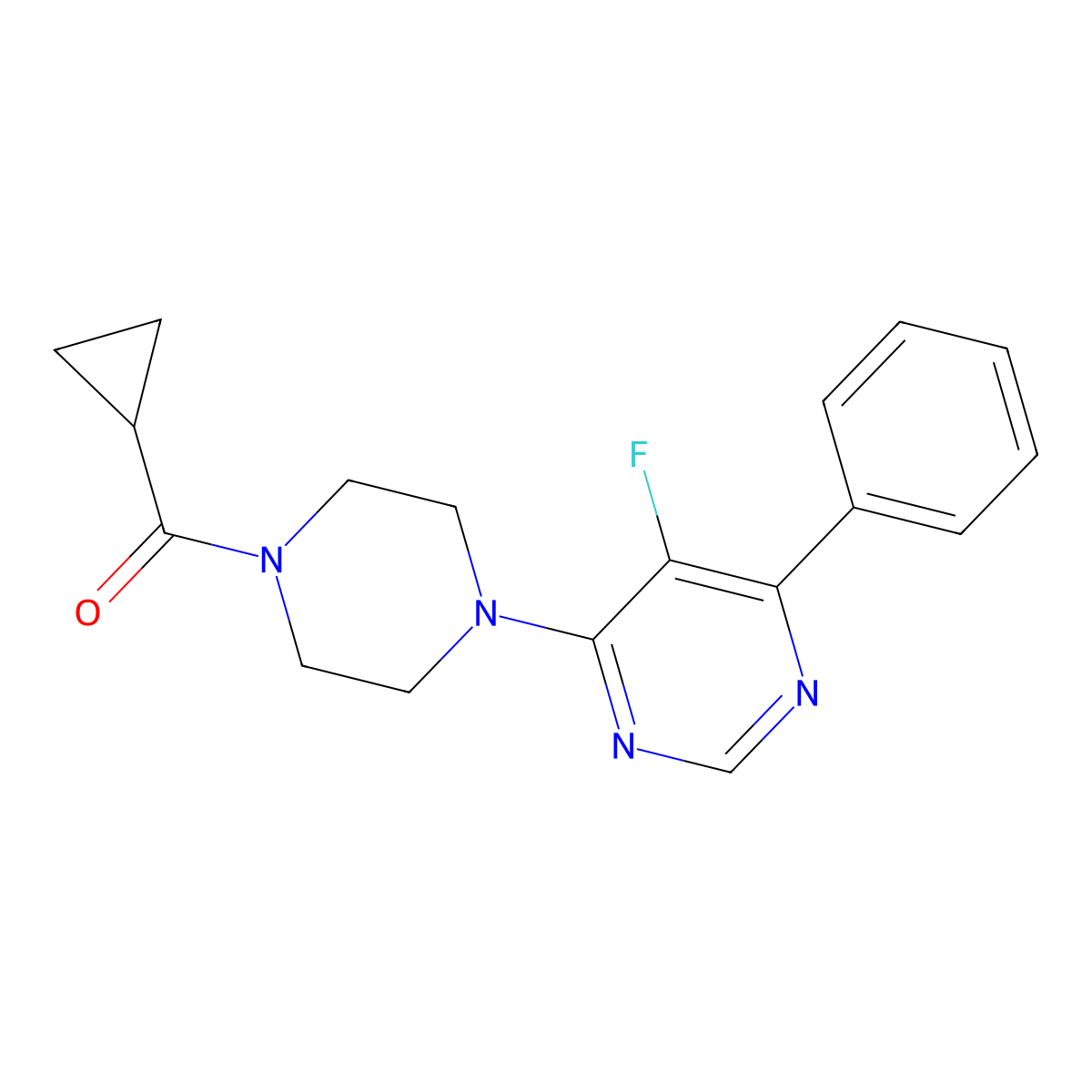 4-(4-Cyclopropanecarbonylpiperazin-1-yl)-5-fluoro-6-phenylpyrimidine molecular structure, CAS 2379988-64-2