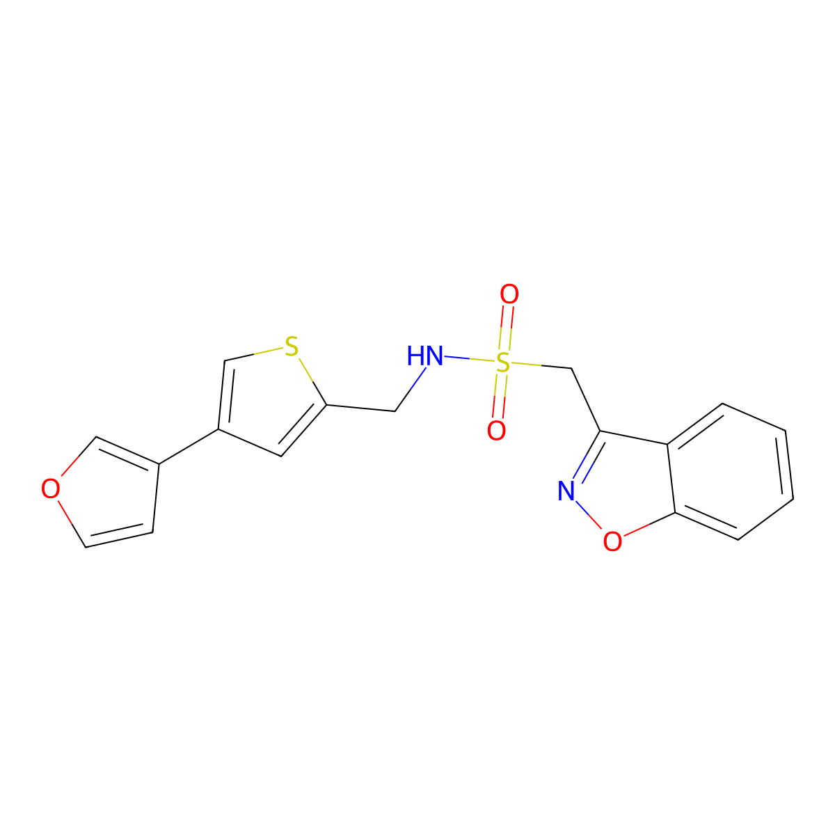1-(1,2-benzoxazol-3-yl)-N-{[4-(furan-3-yl)thiophen-2-yl]methyl}methanesulfonamide molecular structure, CAS 2379988-65-3
