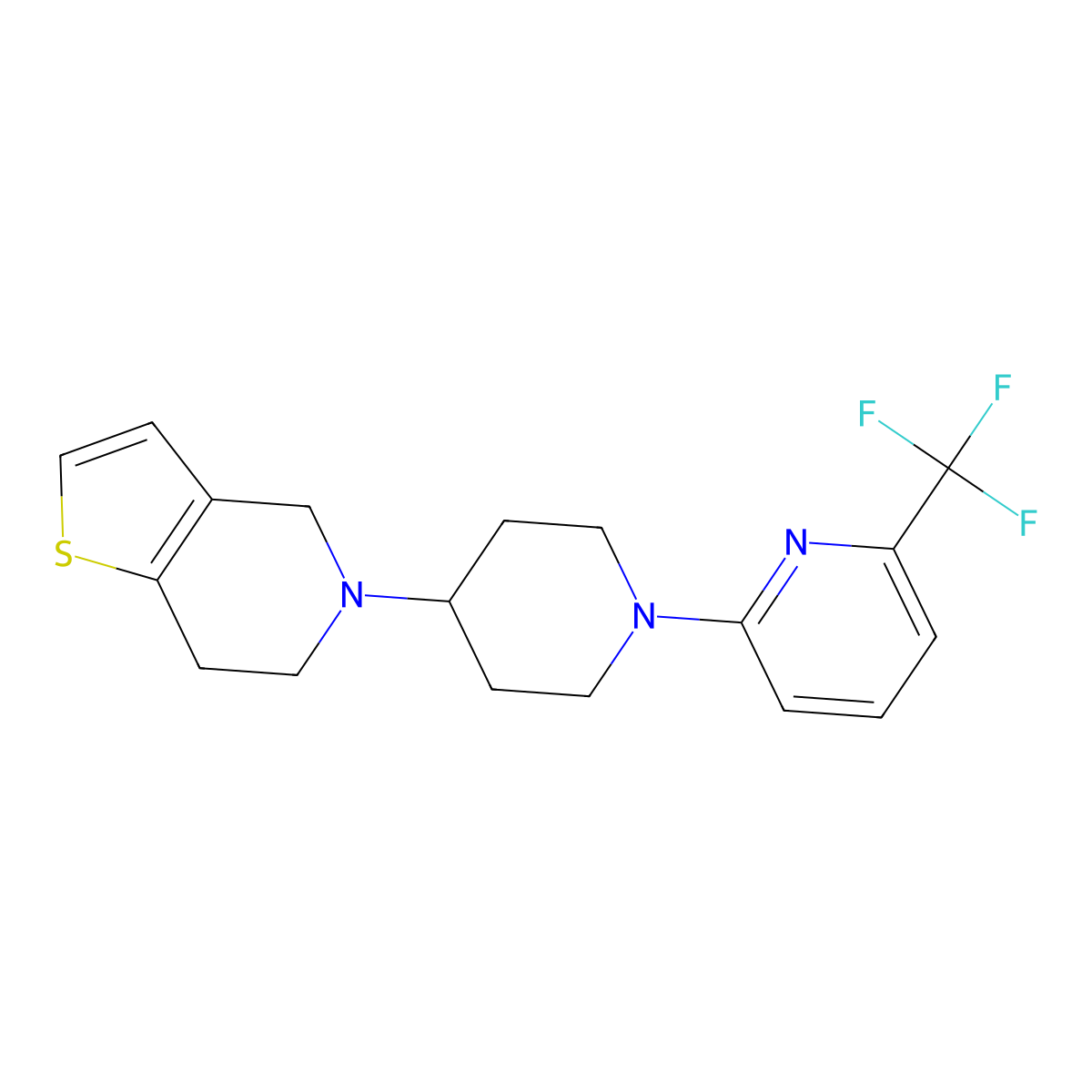 2-(4-{4H,5H,6H,7H-thieno[3,2-c]pyridin-5-yl}piperidin-1-yl)-6-(trifluoromethyl)pyridine molecular structure, CAS 2379988-76-6