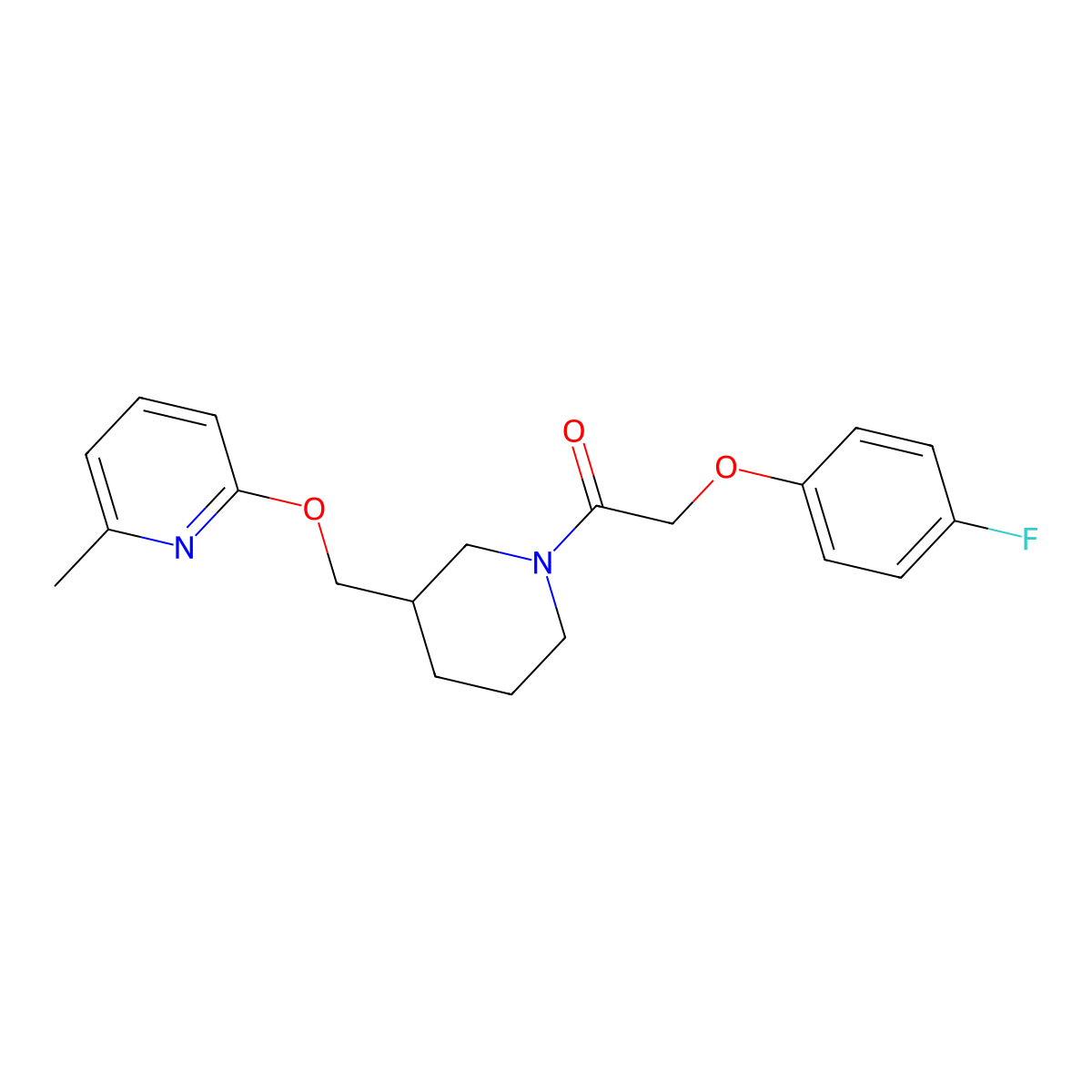 2-(4-Fluorophenoxy)-1-(3-{[(6-methylpyridin-2-yl)oxy]methyl}piperidin-1-yl)ethan-1-one molecular structure, CAS 2379988-80-2