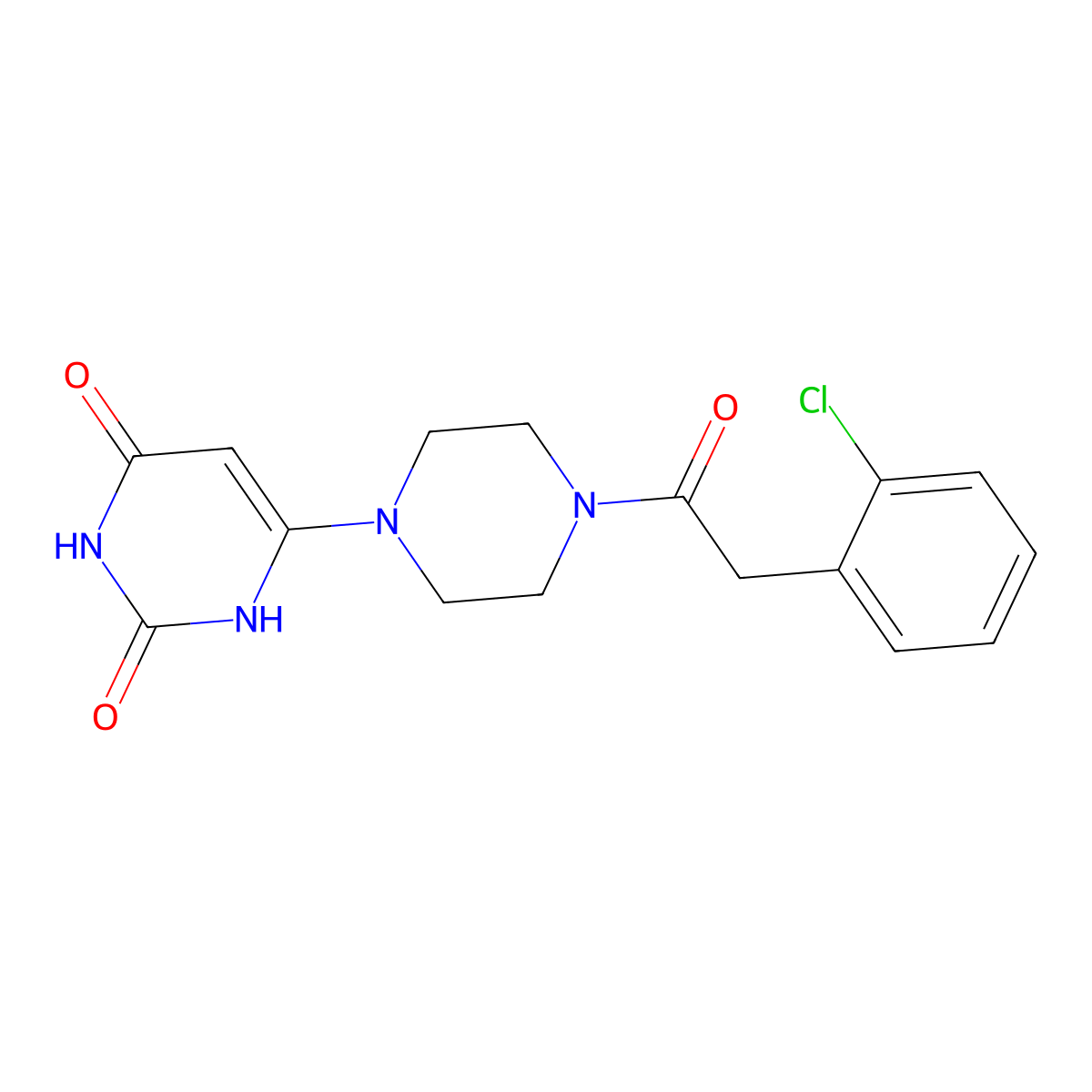 6-[4-[2-(2-Chlorophenyl)acetyl]piperazin-1-yl]-1H-pyrimidine-2,4-dione molecular structure, CAS 2379988-90-4