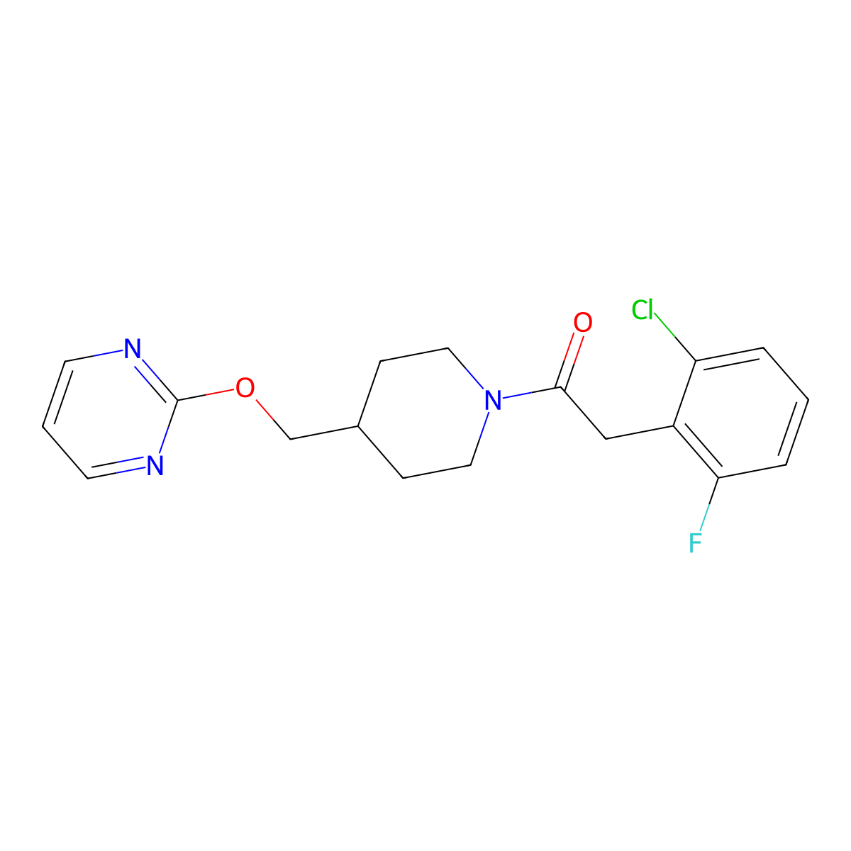 2-(2-Chloro-6-fluorophenyl)-1-{4-[(pyrimidin-2-yloxy)methyl]piperidin-1-yl}ethan-1-one molecular structure, CAS 2379988-91-5