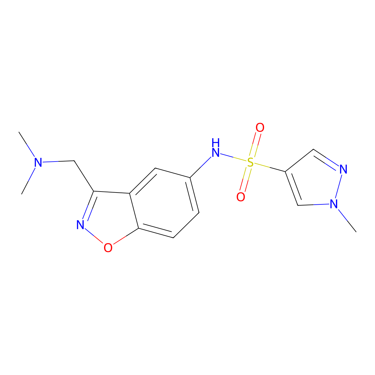 N-{3-[(dimethylamino)methyl]-1,2-benzoxazol-5-yl}-1-methyl-1H-pyrazole-4-sulfonamide molecular structure, CAS 2379988-94-8