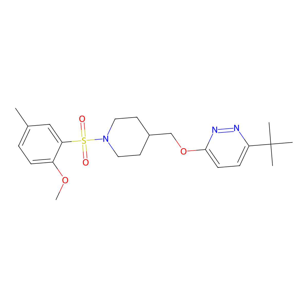 3-Tert-butyl-6-{[1-(2-methoxy-5-methylbenzenesulfonyl)piperidin-4-yl]methoxy}pyridazine molecular structure, CAS 2379988-95-9