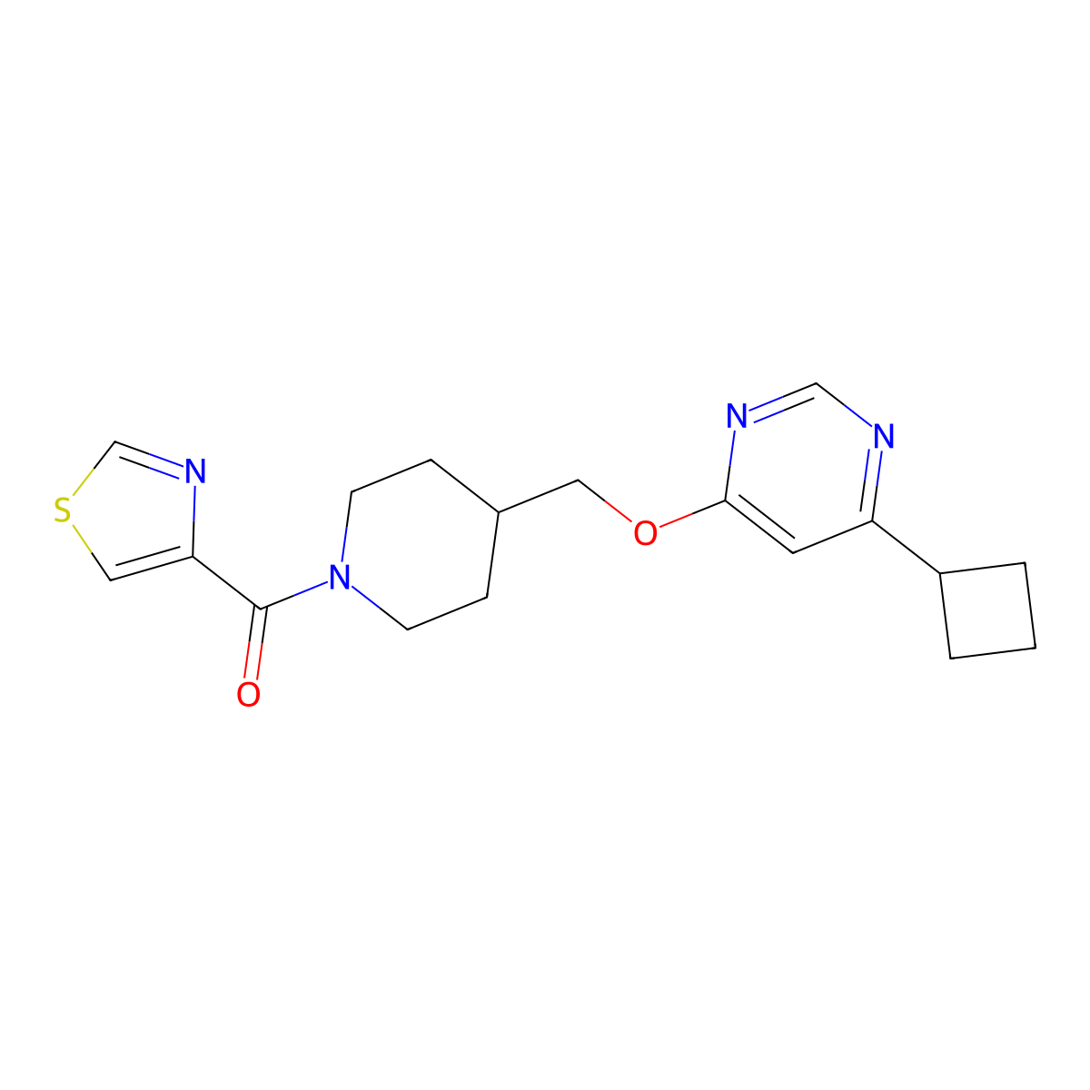 4-Cyclobutyl-6-{[1-(1,3-thiazole-4-carbonyl)piperidin-4-yl]methoxy}pyrimidine molecular structure, CAS 2379988-97-1