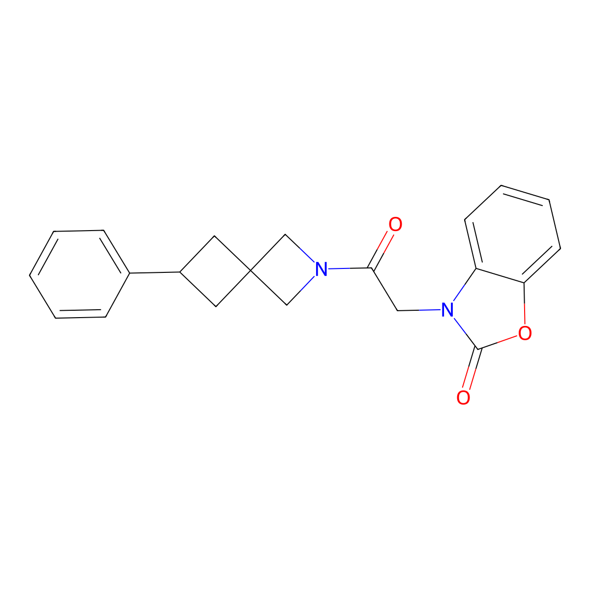 3-(2-Oxo-2-{6-phenyl-2-azaspiro[3.3]heptan-2-yl}ethyl)-2,3-dihydro-1,3-benzoxazol-2-one molecular structure, CAS 2379988-99-3