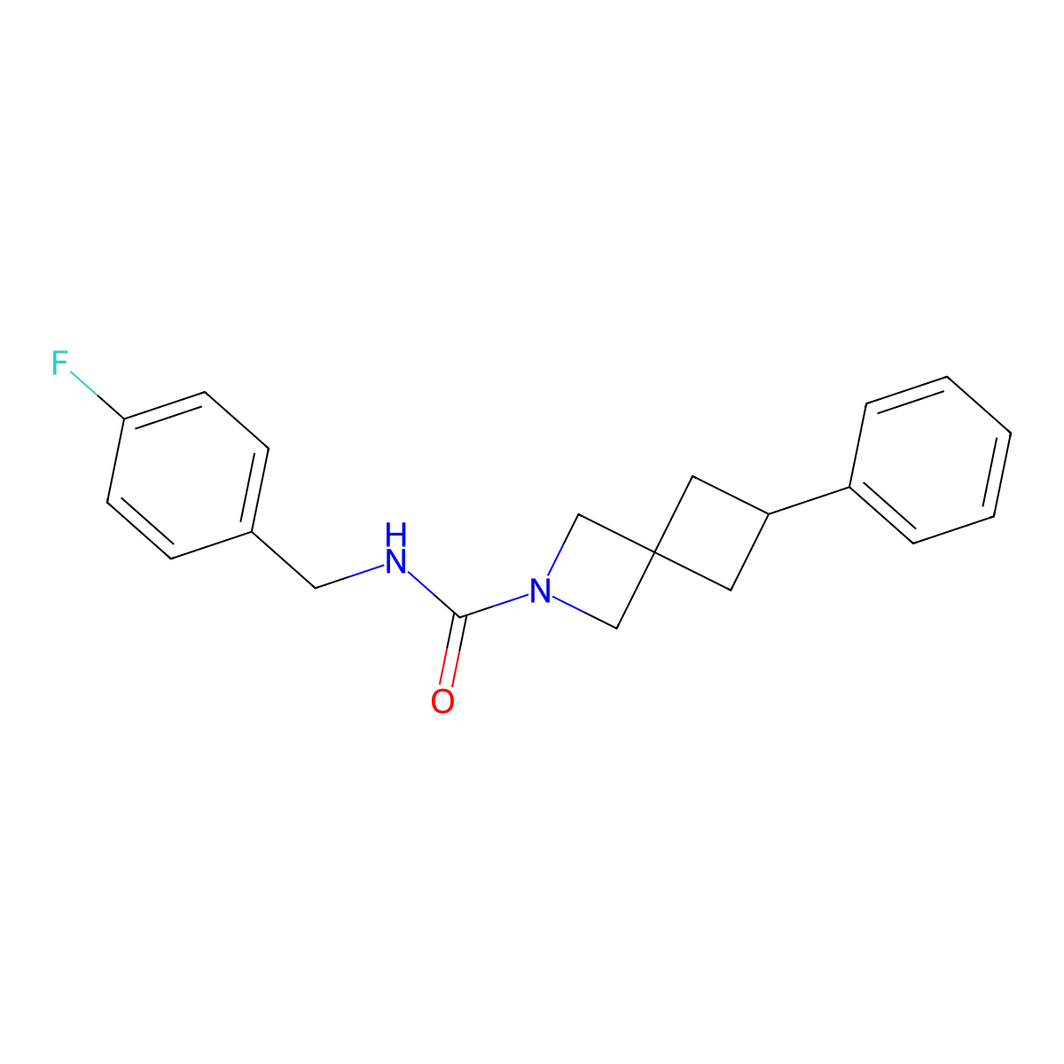 N-[(4-Fluorophenyl)methyl]-6-phenyl-2-azaspiro[3.3]heptane-2-carboxamide molecular structure, CAS 2379989-01-0