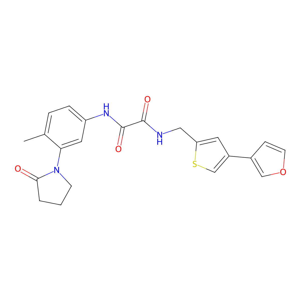 N-[[4-(Furan-3-yl)thiophen-2-yl]methyl]-N'-[4-methyl-3-(2-oxopyrrolidin-1-yl)phenyl]oxamide molecular structure, CAS 2379989-05-4