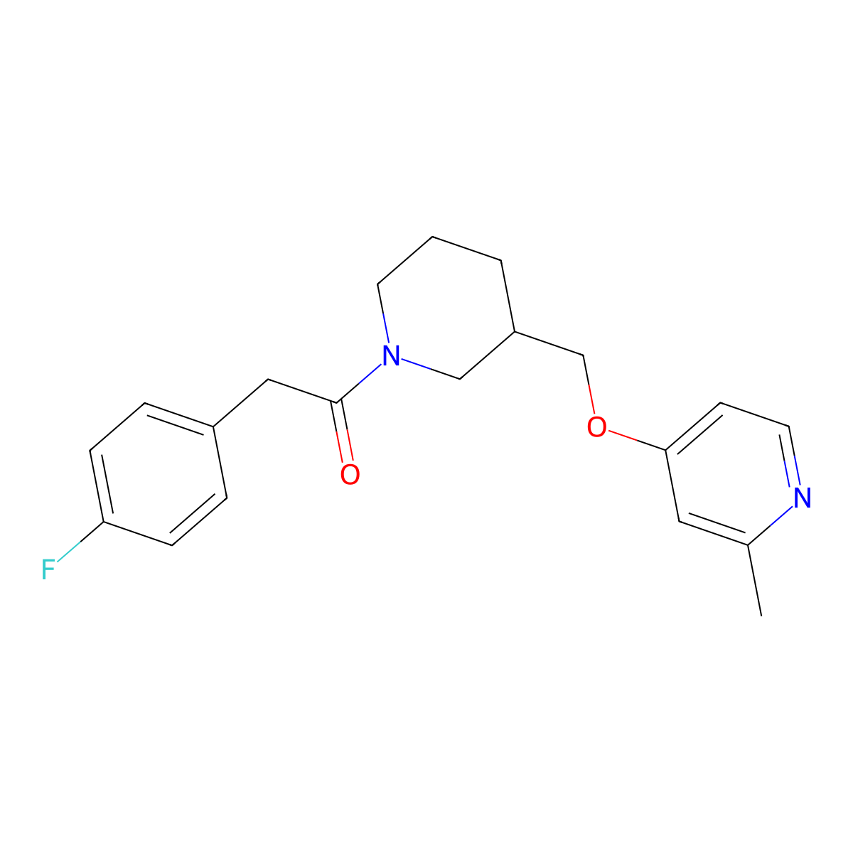2-(4-Fluorophenyl)-1-(3-{[(2-methylpyridin-4-yl)oxy]methyl}piperidin-1-yl)ethan-1-one molecular structure, CAS 2379989-06-5