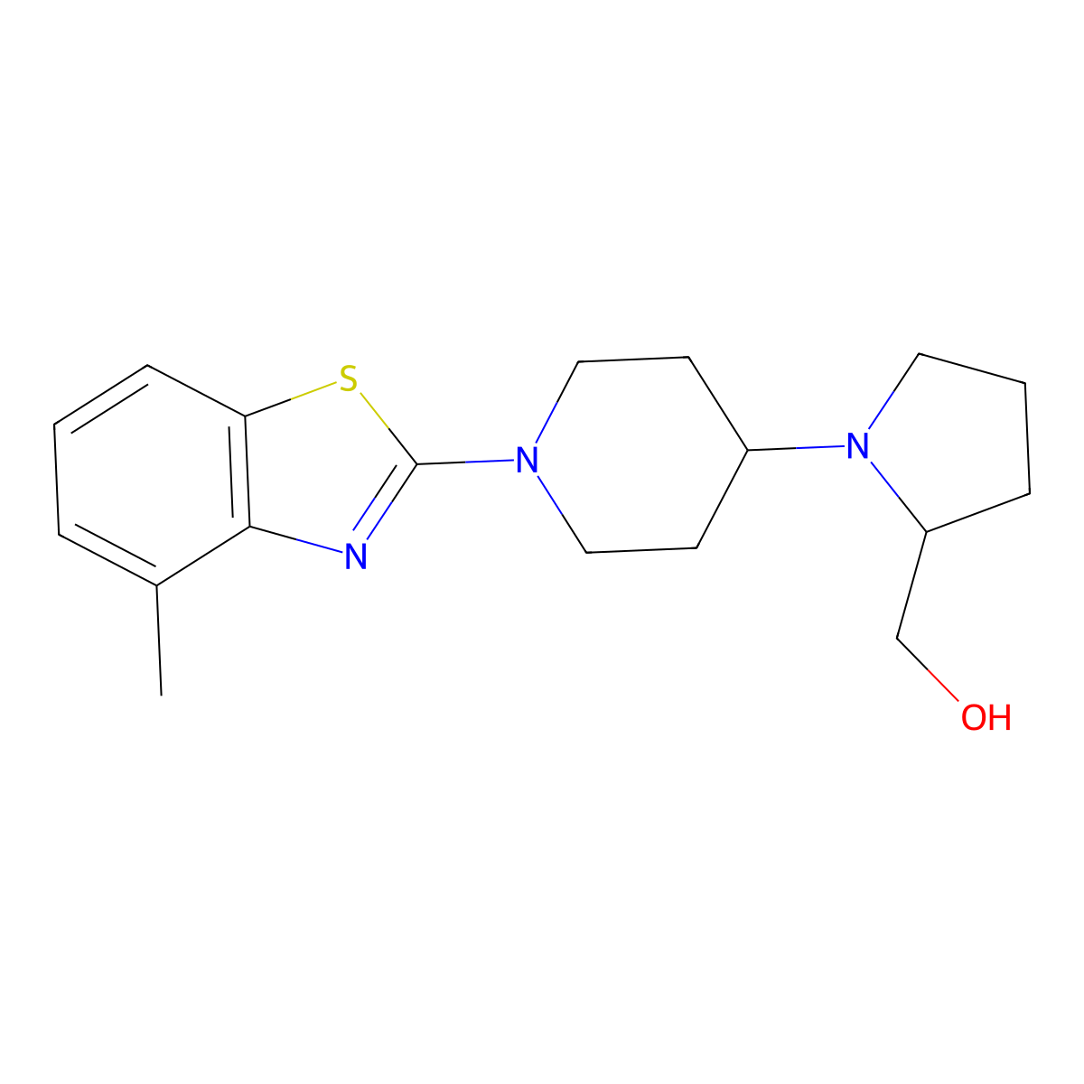 {1-[1-(4-Methyl-1,3-benzothiazol-2-yl)piperidin-4-yl]pyrrolidin-2-yl}methanol molecular structure, CAS 2379989-09-8