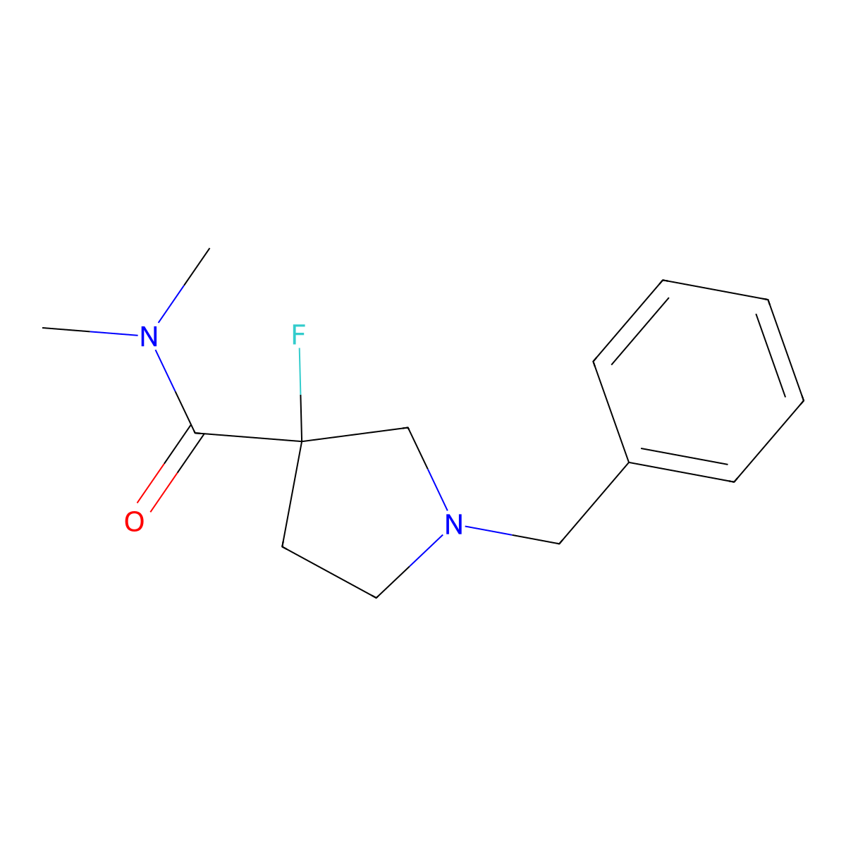 1-Benzyl-3-fluoro-N,N-dimethylpyrrolidine-3-carboxamide molecular structure, CAS 2379989-10-1