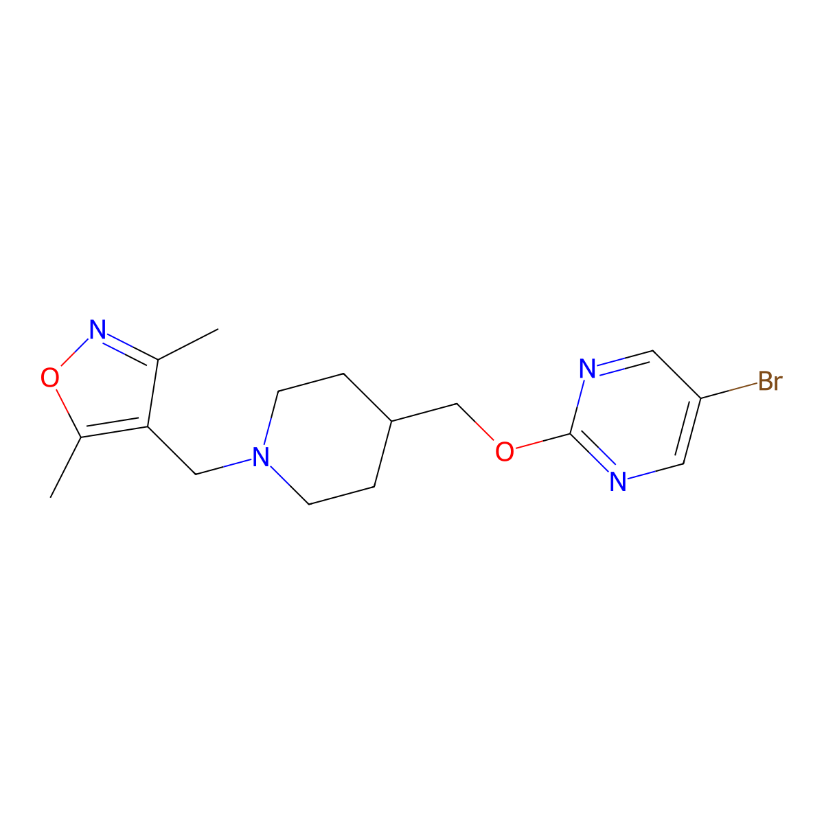 5-Bromo-2-({1-[(3,5-dimethyl-1,2-oxazol-4-yl)methyl]piperidin-4-yl}methoxy)pyrimidine molecular structure, CAS 2379989-18-9