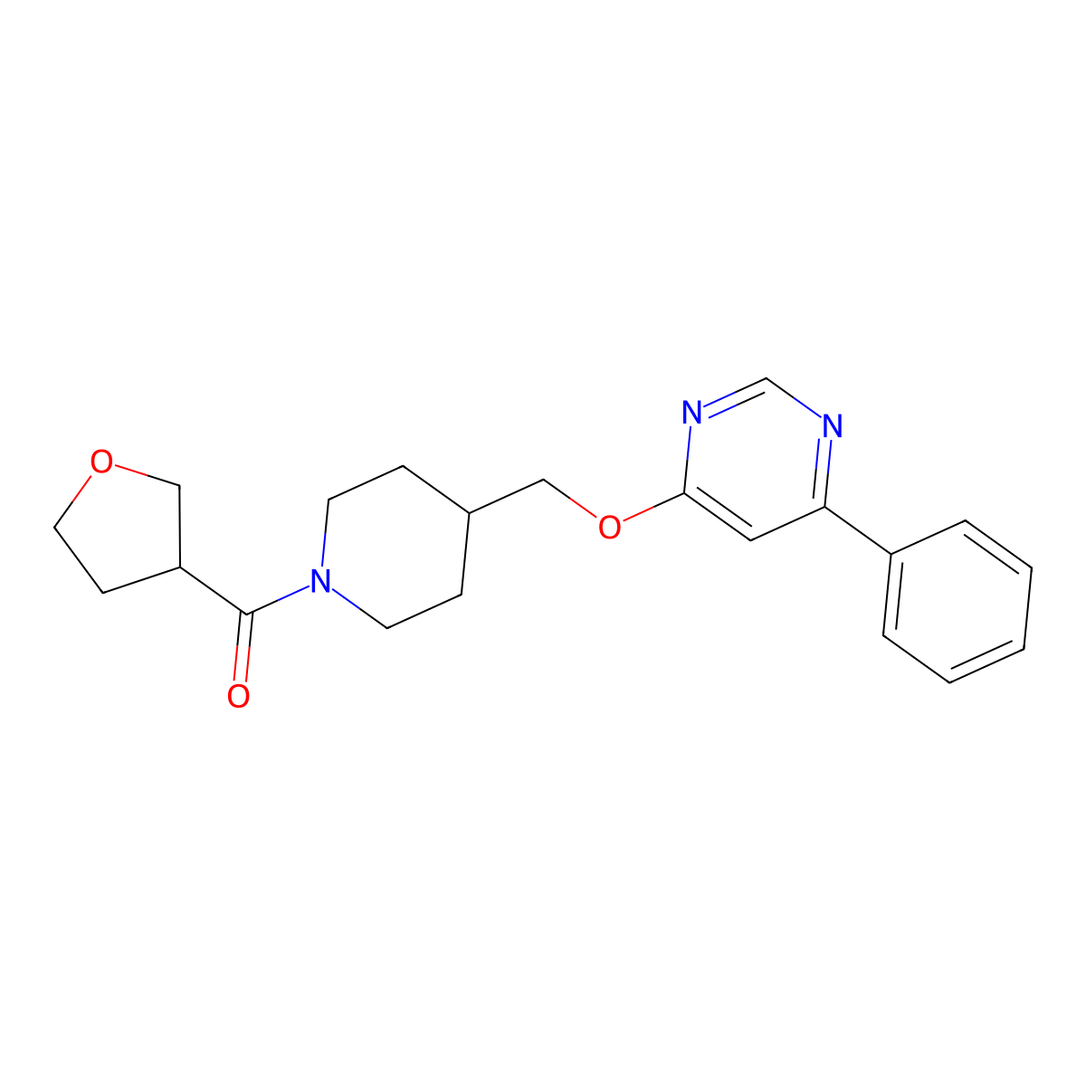 4-{[1-(Oxolane-3-carbonyl)piperidin-4-yl]methoxy}-6-phenylpyrimidine molecular structure, CAS 2379989-27-0