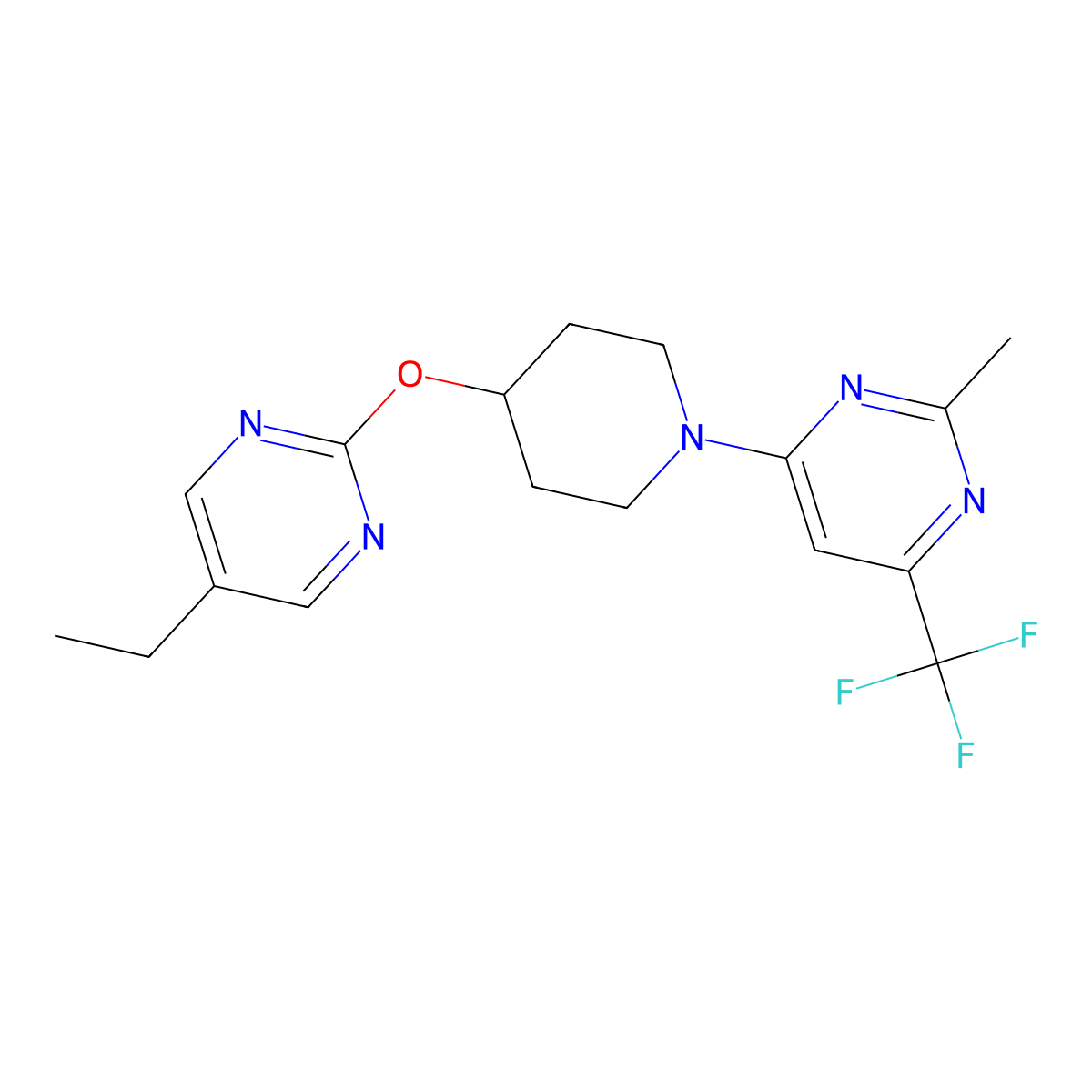 4-{4-[(5-Ethylpyrimidin-2-yl)oxy]piperidin-1-yl}-2-methyl-6-(trifluoromethyl)pyrimidine molecular structure, CAS 2379989-30-5