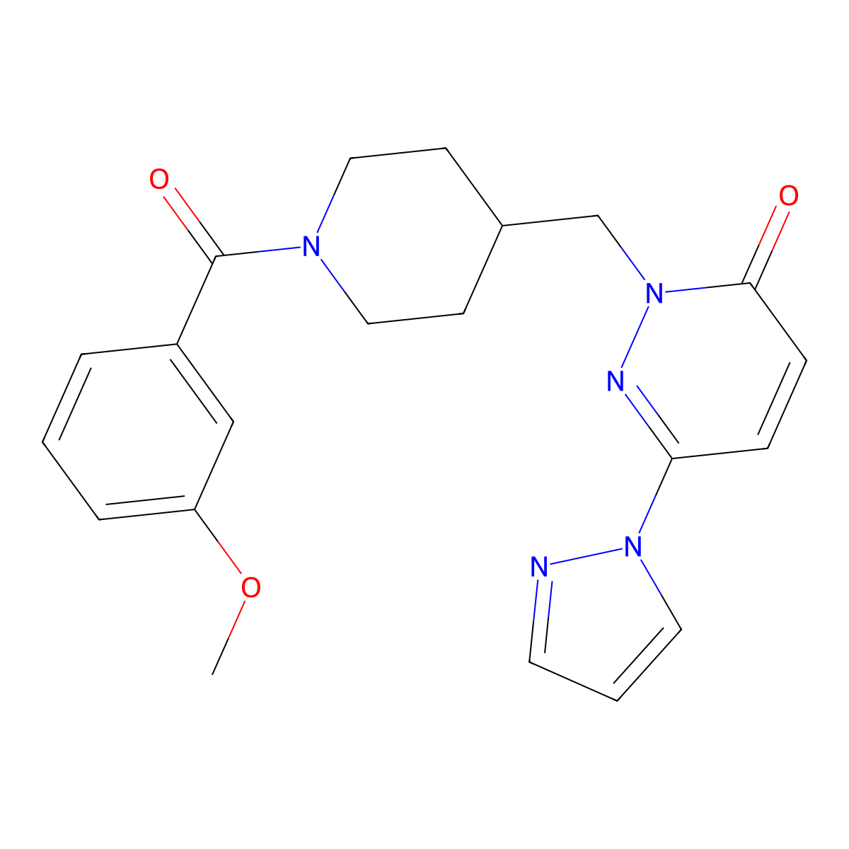 2-{[1-(3-methoxybenzoyl)piperidin-4-yl]methyl}-6-(1H-pyrazol-1-yl)-2,3-dihydropyridazin-3-one molecular structure, CAS 2379993-28-7