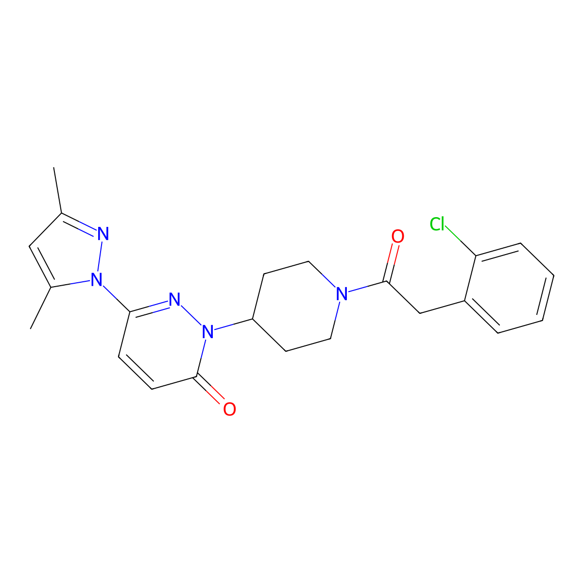 2-{1-[2-(2-chlorophenyl)acetyl]piperidin-4-yl}-6-(3,5-dimethyl-1H-pyrazol-1-yl)-2,3-dihydropyridazin-3-one molecular structure, CAS 2379993-48-1