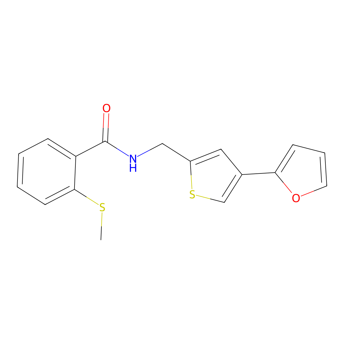 N-{[4-(furan-2-yl)thiophen-2-yl]methyl}-2-(methylsulfanyl)benzamide molecular structure, CAS 2379993-52-7