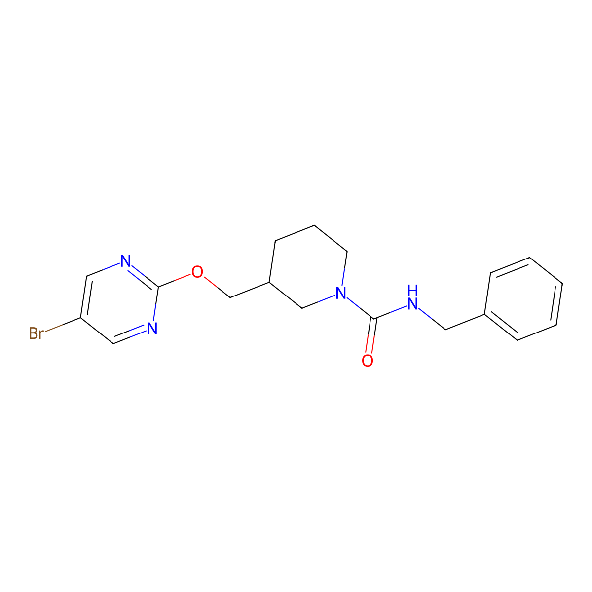 N-benzyl-3-{[(5-bromopyrimidin-2-yl)oxy]methyl}piperidine-1-carboxamide molecular structure, CAS 2379993-54-9