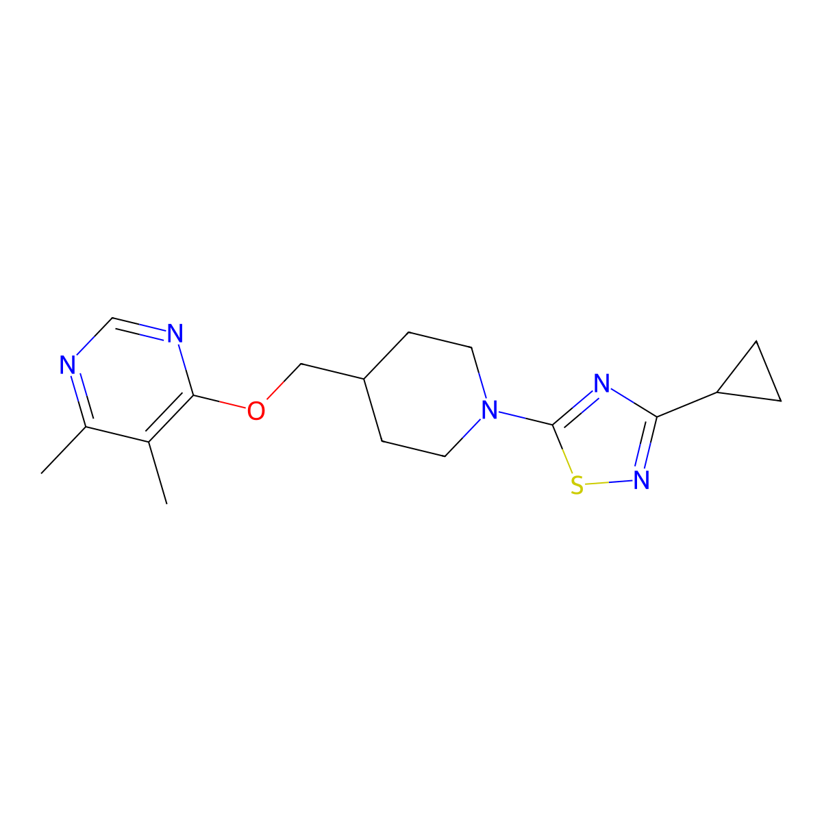 4-{[1-(3-Cyclopropyl-1,2,4-thiadiazol-5-yl)piperidin-4-yl]methoxy}-5,6-dimethylpyrimidine molecular structure, CAS 2379993-55-0