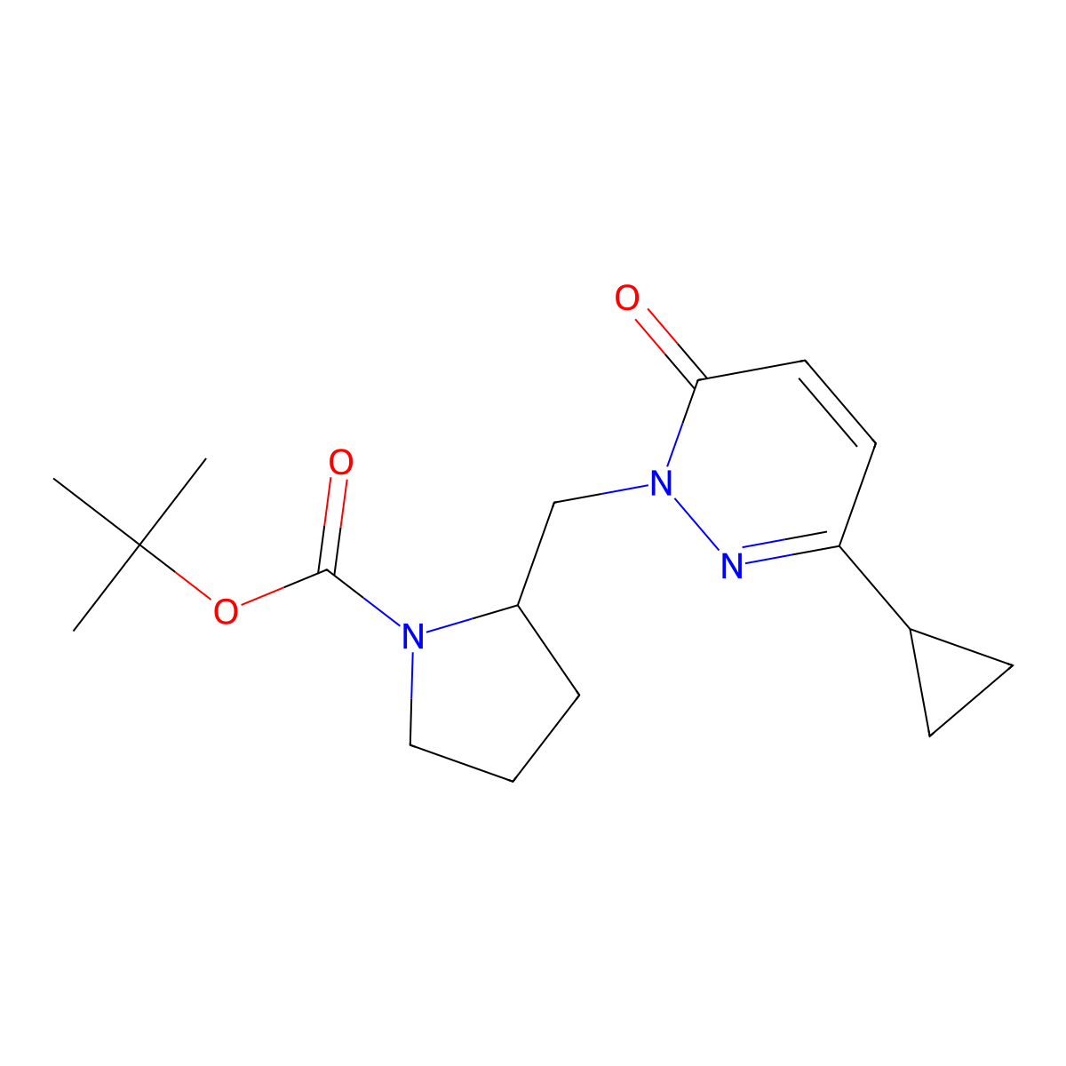 Tert-butyl 2-[(3-cyclopropyl-6-oxo-1,6-dihydropyridazin-1-yl)methyl]pyrrolidine-1-carboxylate molecular structure, CAS 2379993-60-7