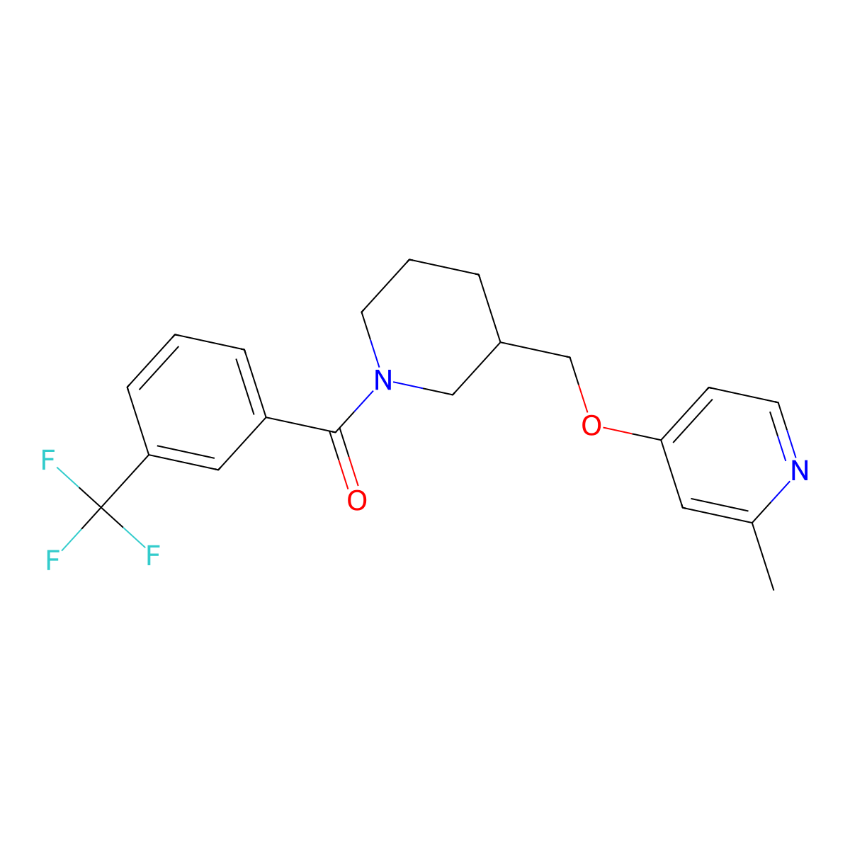 2-Methyl-4-({1-[3-(trifluoromethyl)benzoyl]piperidin-3-yl}methoxy)pyridine molecular structure, CAS 2379993-62-9