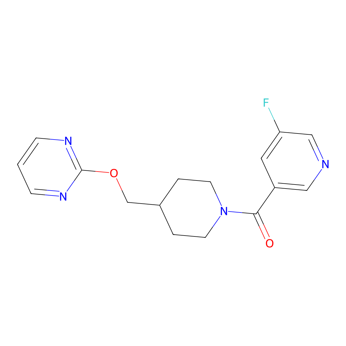 2-{[1-(5-Fluoropyridine-3-carbonyl)piperidin-4-yl]methoxy}pyrimidine molecular structure, CAS 2379993-63-0