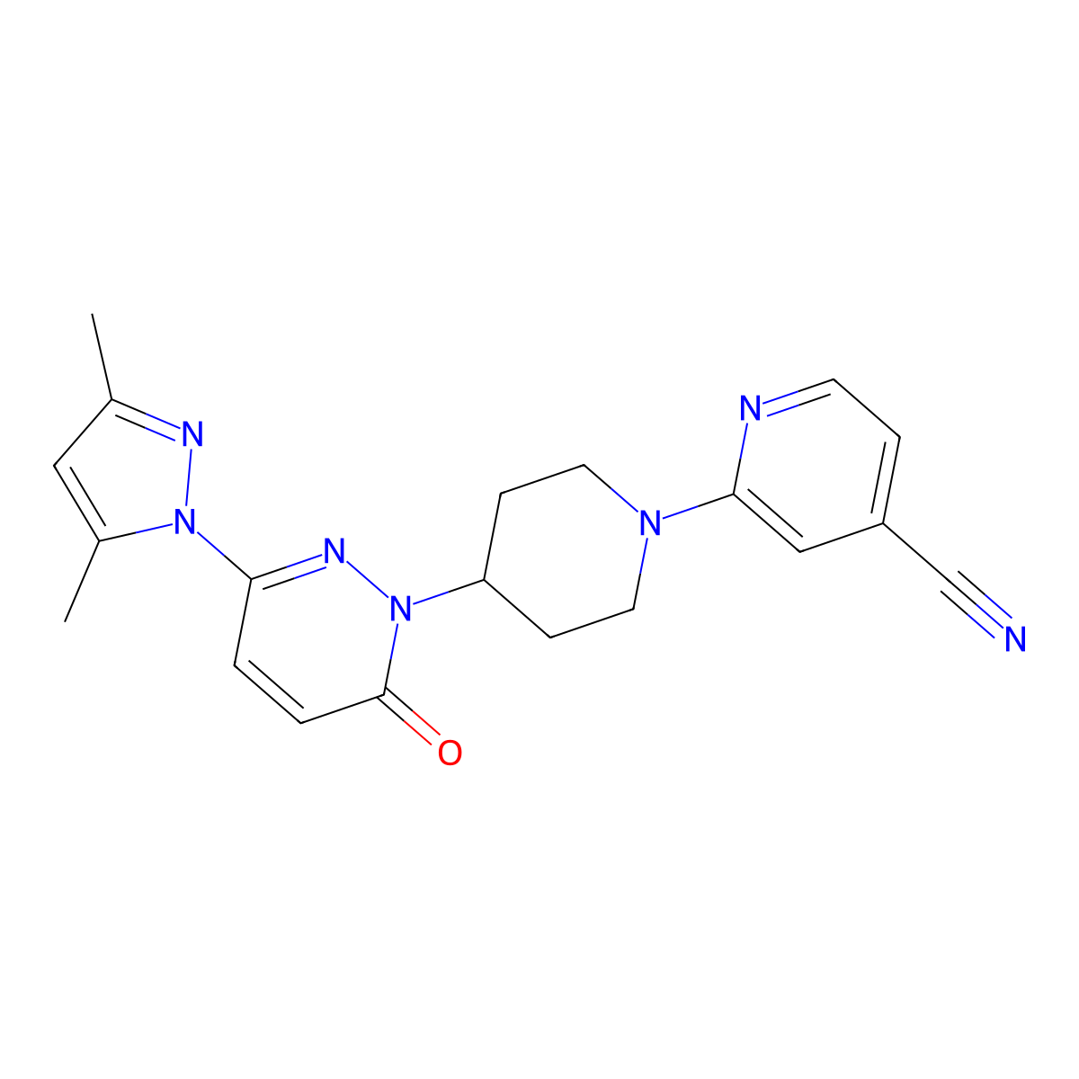 2-{4-[3-(3,5-dimethyl-1H-pyrazol-1-yl)-6-oxo-1,6-dihydropyridazin-1-yl]piperidin-1-yl}pyridine-4-carbonitrile molecular structure, CAS 2379993-67-4