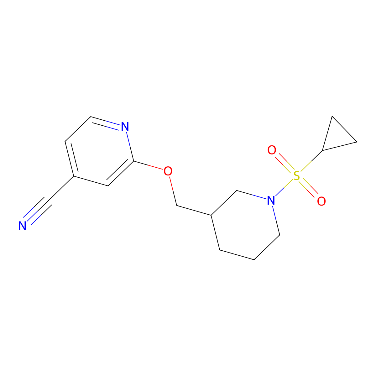 2-{[1-(Cyclopropanesulfonyl)piperidin-3-yl]methoxy}pyridine-4-carbonitrile molecular structure, CAS 2379993-74-3