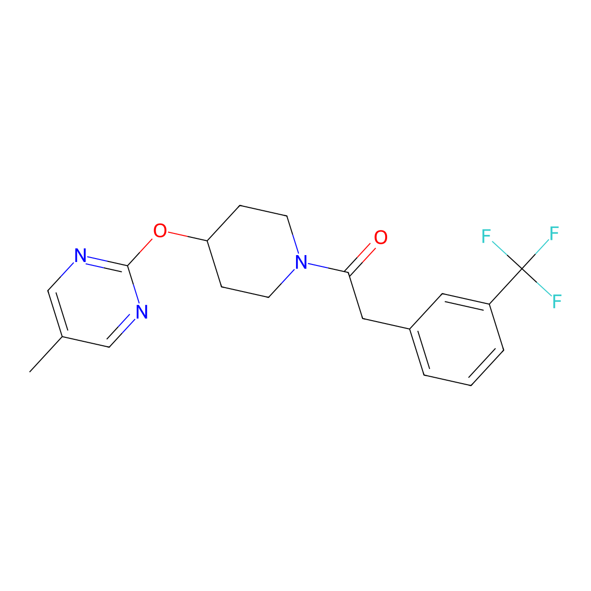 1-{4-[(5-Methylpyrimidin-2-yl)oxy]piperidin-1-yl}-2-[3-(trifluoromethyl)phenyl]ethan-1-one molecular structure, CAS 2379993-75-4
