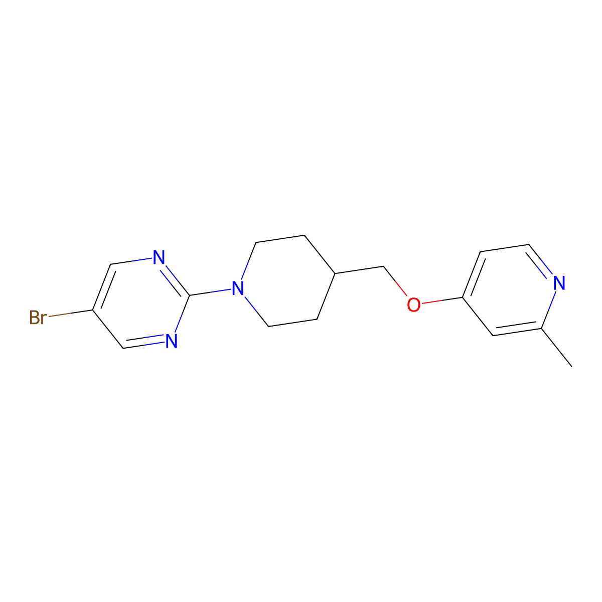 5-Bromo-2-(4-{[(2-methylpyridin-4-yl)oxy]methyl}piperidin-1-yl)pyrimidine molecular structure, CAS 2379993-79-8