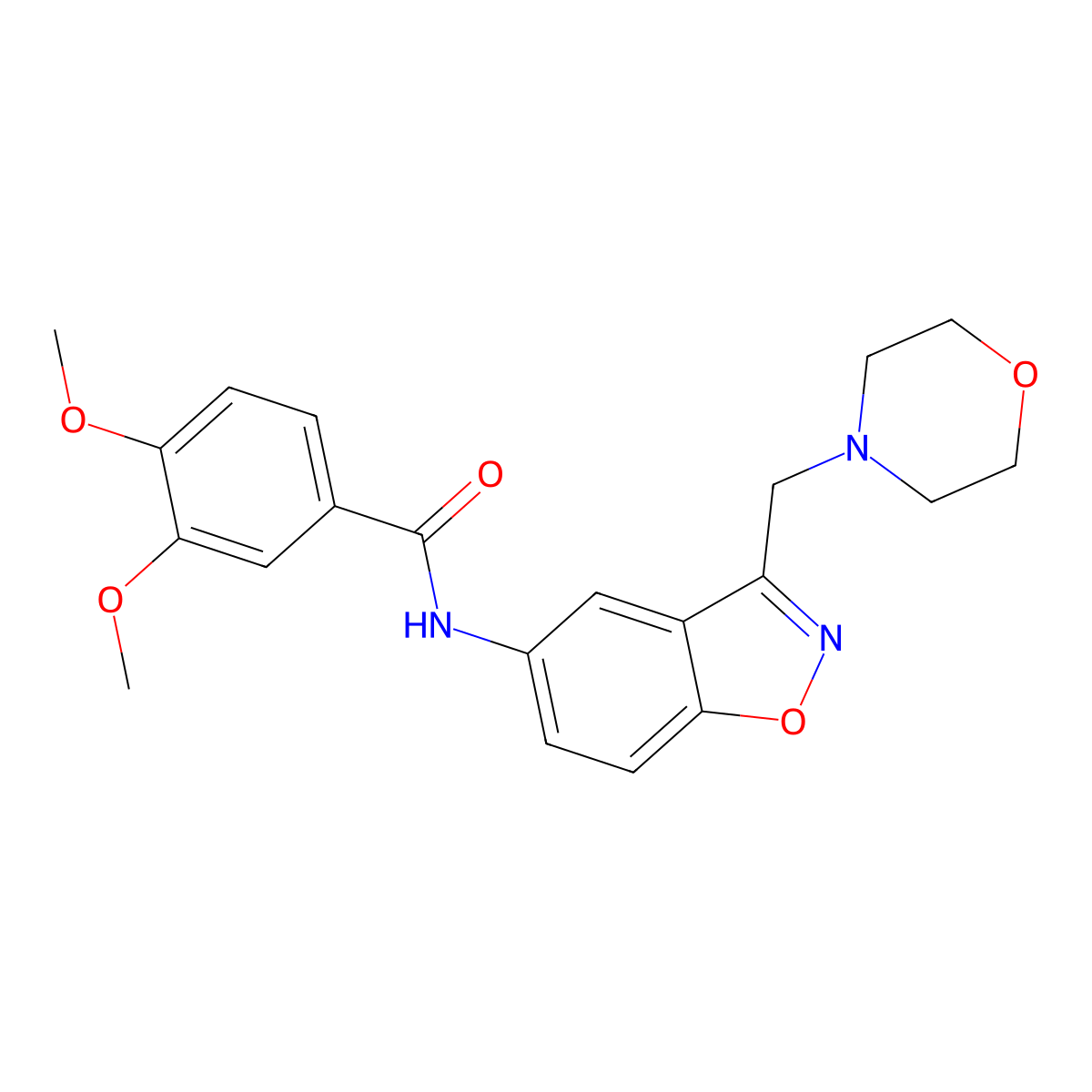 3,4-dimethoxy-N-{3-[(morpholin-4-yl)methyl]-1,2-benzoxazol-5-yl}benzamide molecular structure, CAS 2379993-81-2