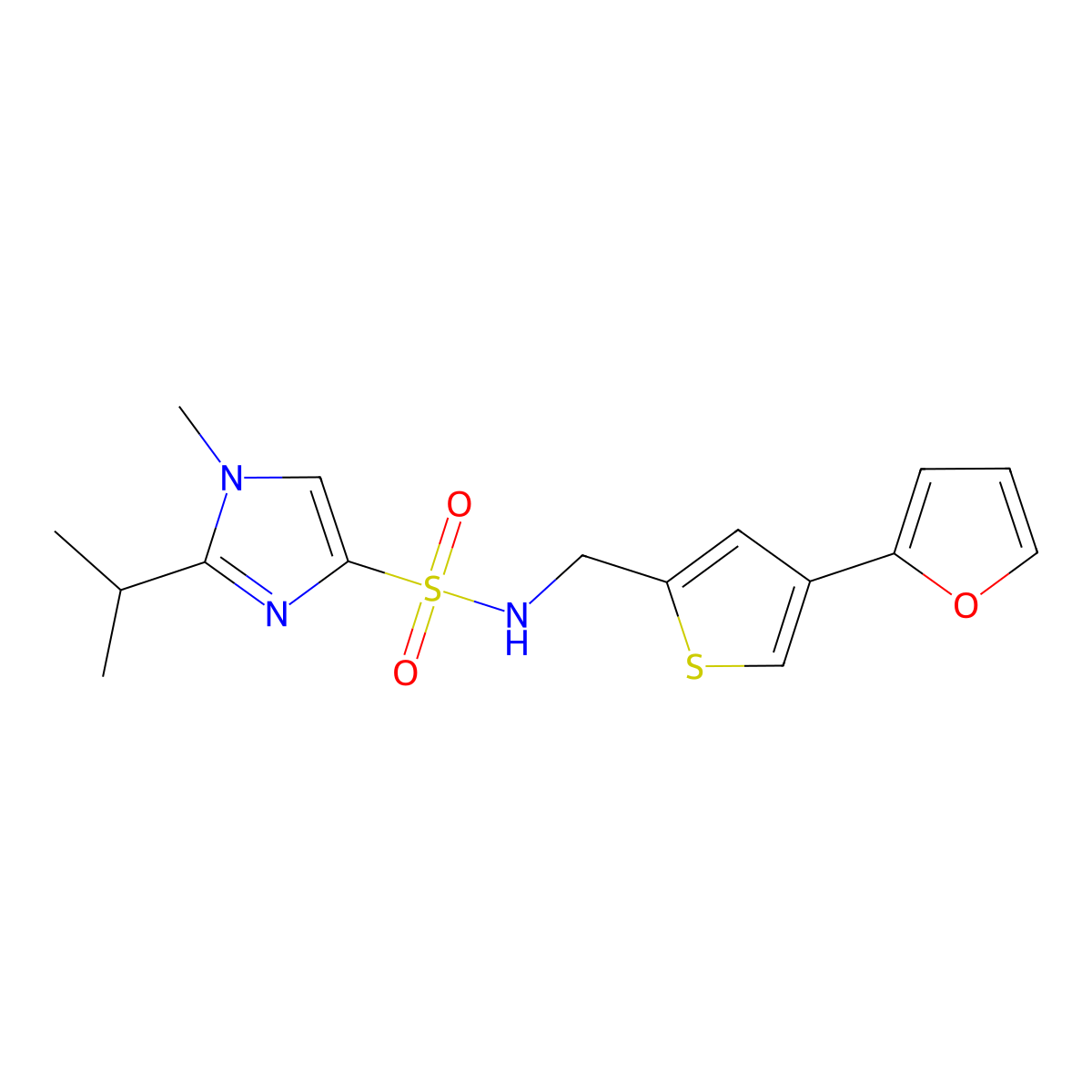 N-{[4-(furan-2-yl)thiophen-2-yl]methyl}-1-methyl-2-(propan-2-yl)-1H-imidazole-4-sulfonamide molecular structure, CAS 2379993-82-3