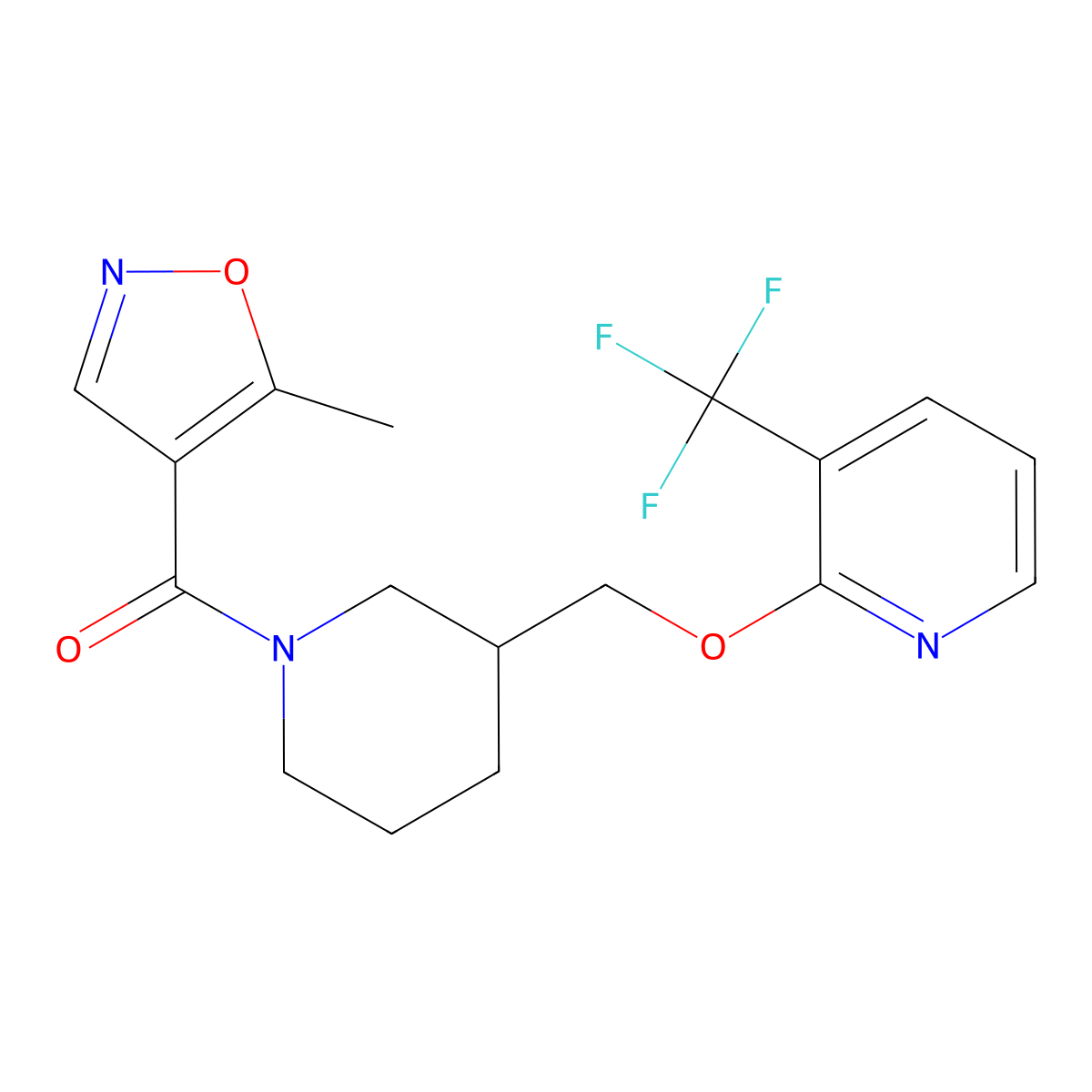 2-{[1-(5-Methyl-1,2-oxazole-4-carbonyl)piperidin-3-yl]methoxy}-3-(trifluoromethyl)pyridine molecular structure, CAS 2379993-83-4