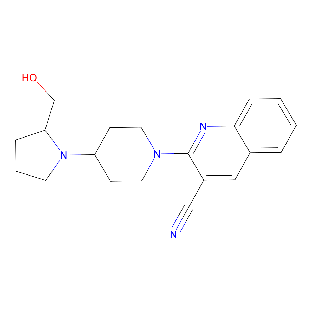 2-{4-[2-(Hydroxymethyl)pyrrolidin-1-yl]piperidin-1-yl}quinoline-3-carbonitrile molecular structure, CAS 2379993-87-8