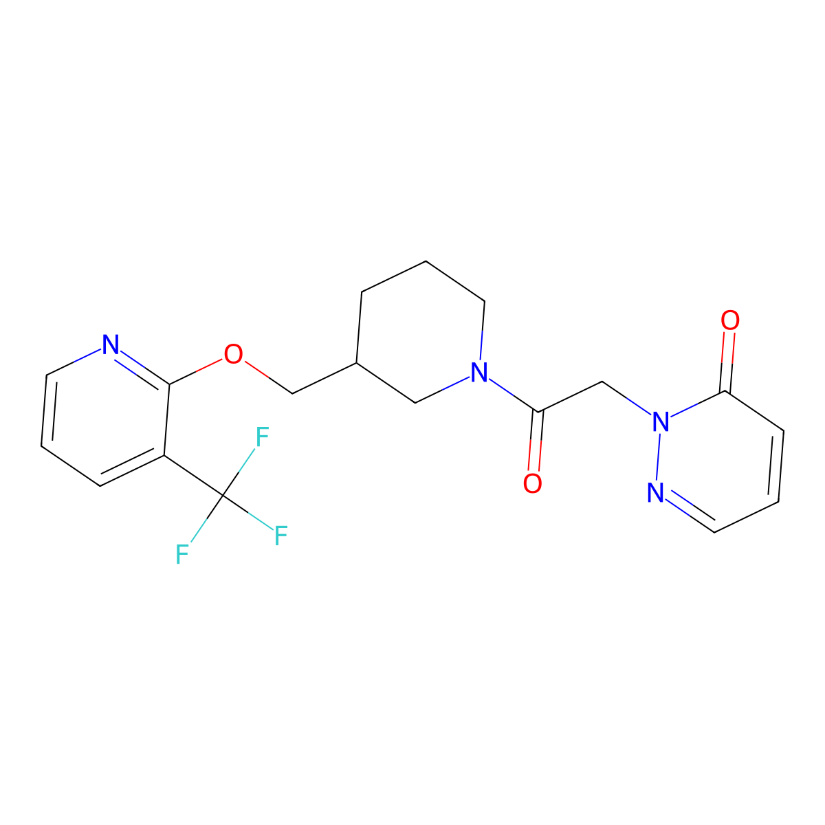 2-{2-Oxo-2-[3-({[3-(trifluoromethyl)pyridin-2-yl]oxy}methyl)piperidin-1-yl]ethyl}-2,3-dihydropyridazin-3-one molecular structure, CAS 2379993-89-0