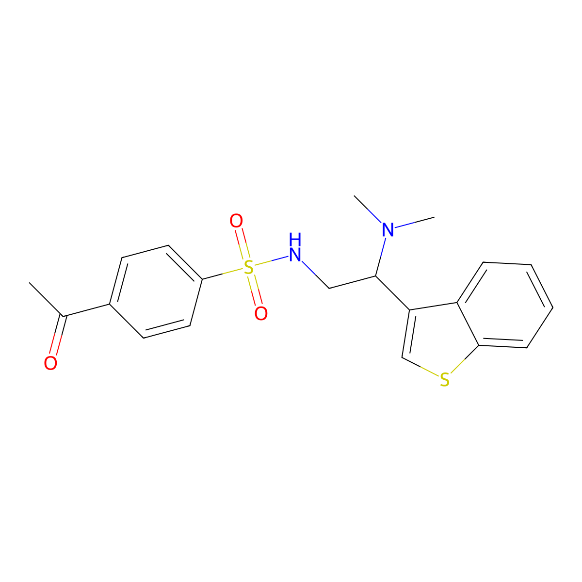 4-acetyl-N-[2-(1-benzothiophen-3-yl)-2-(dimethylamino)ethyl]benzene-1-sulfonamide molecular structure, CAS 2379993-93-6